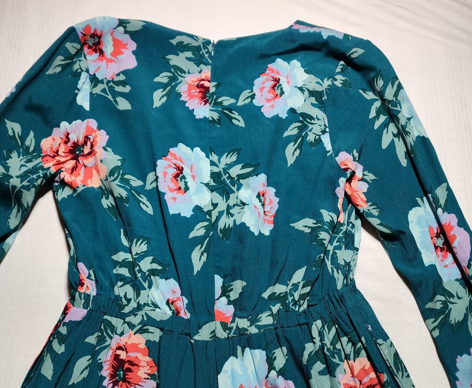 Minkpink Romper Womens Medium Green Pink Floral Short Long Sleeve Ruffles V Neck