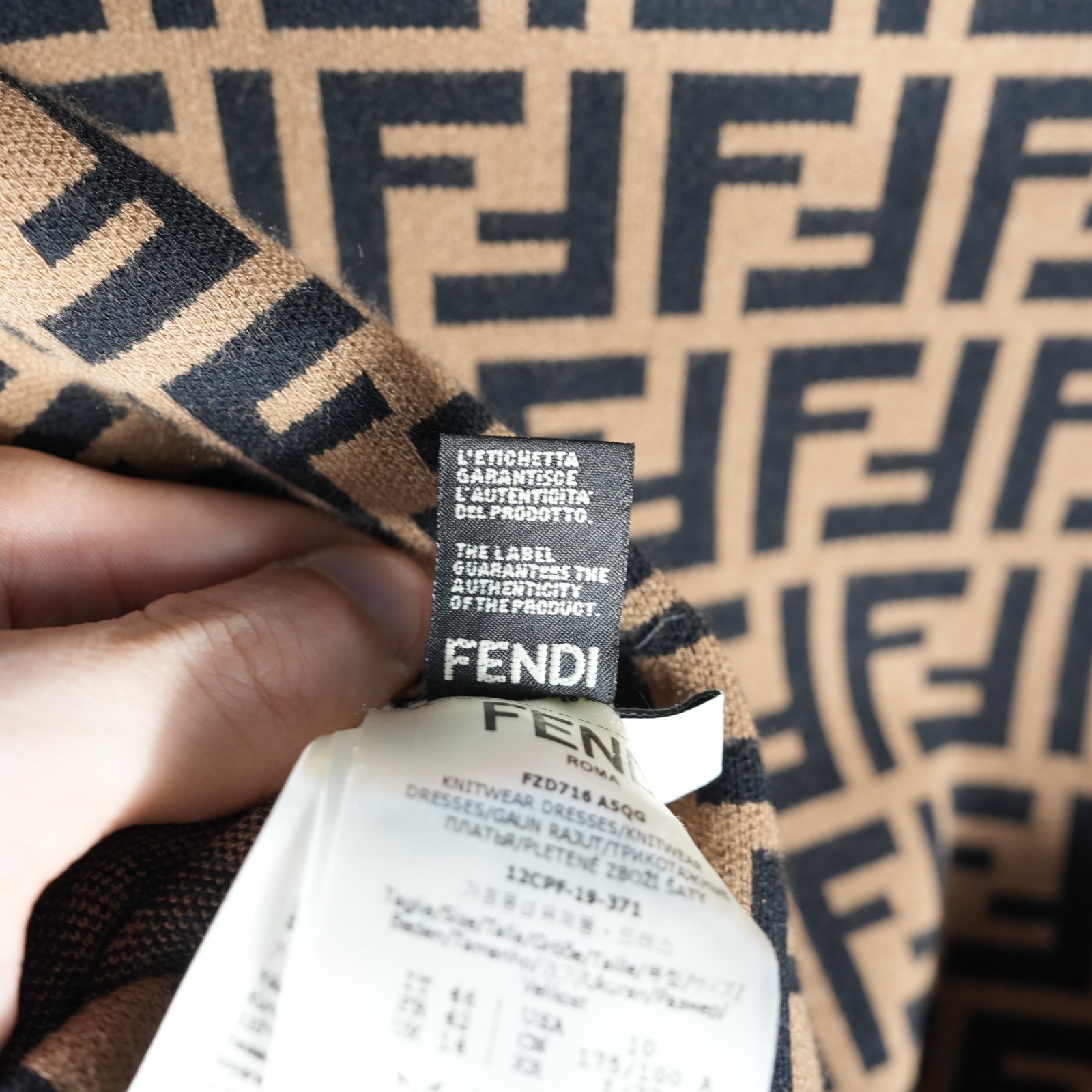 Fendi FF Zucca Maxi Dress Viscose Knitted Brown Black Size 14 US