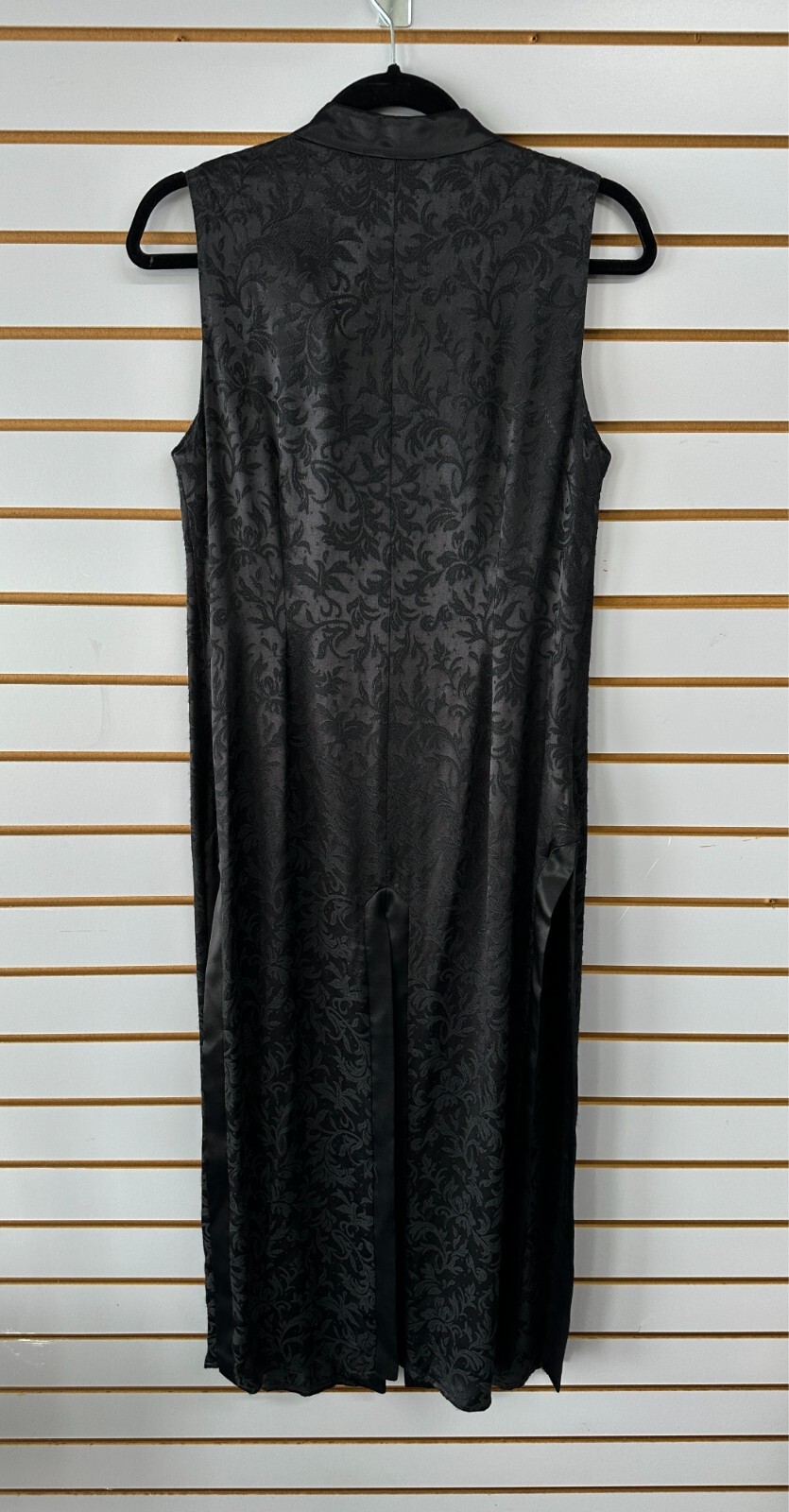 Vintage Carina Oriental Vest Size 12 Sleeveless Black Ornate Long Kimono Duster