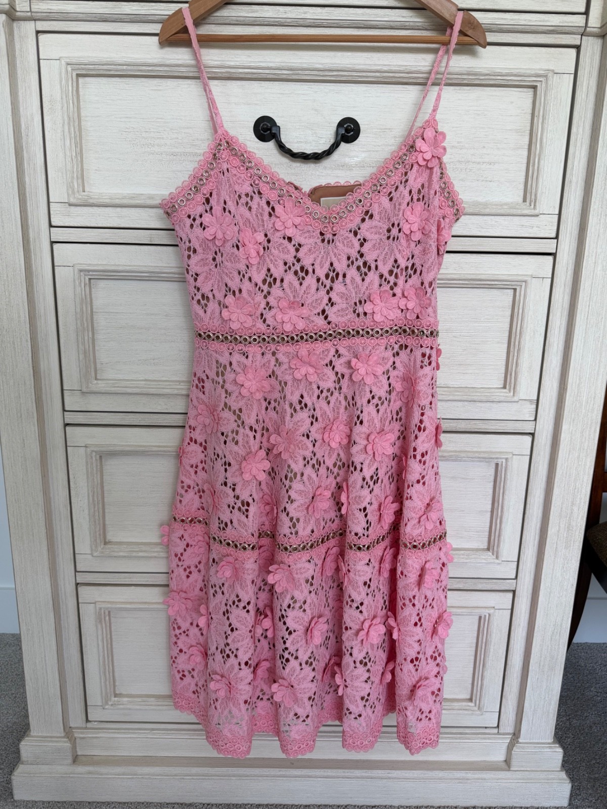 Michael Kors 3-D Floral Lace Applique Dress Pink Studded Sleeveless Size 10 NWT