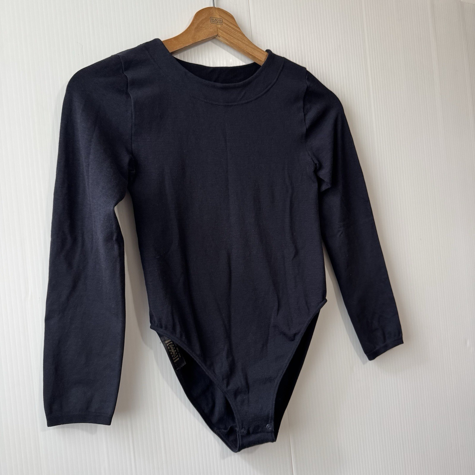 Wolford Opaque Naturel Bodysuit Womens XS Long Sleeve Snap Made in Italy Black