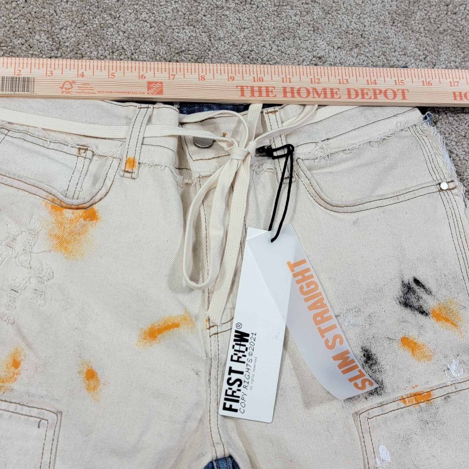 First Row Slim Straight Jeans 32×32 Made In USA American Flag Paint Splatter