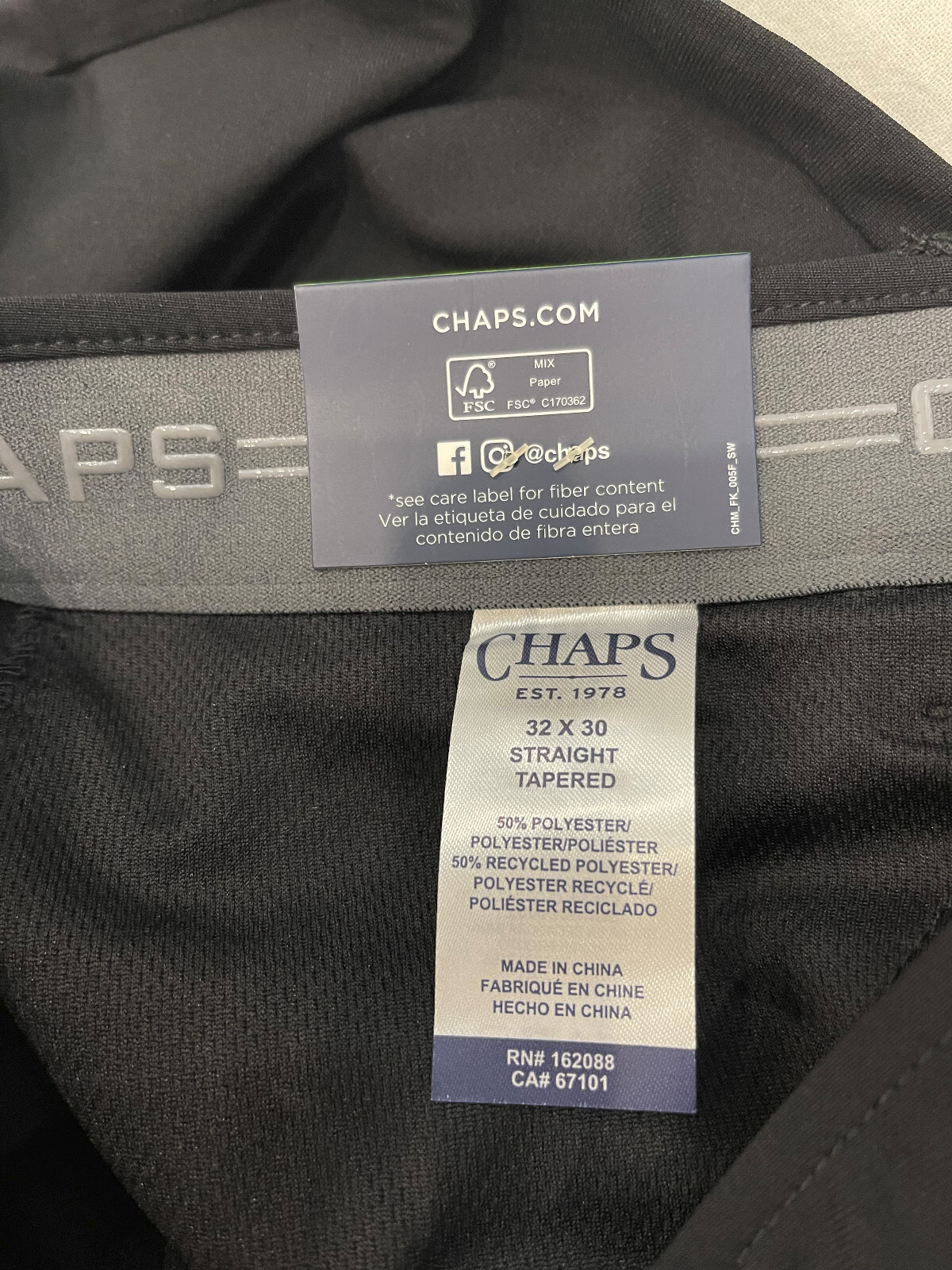 Chaps Mens 5-Pocket Performance Pants Straight Tapered 32X30 Black W32L30