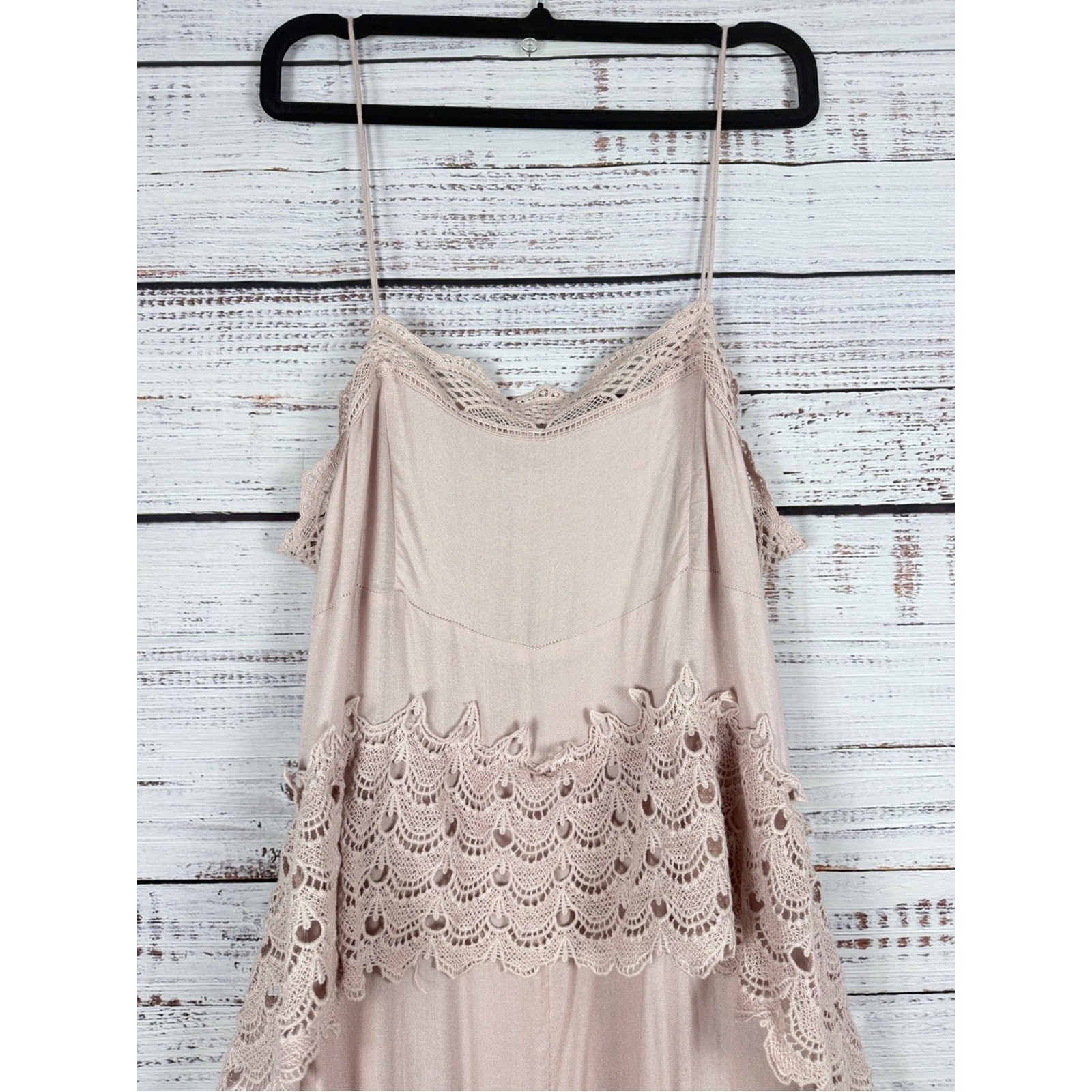 Free People Intimately Pink Blush Crochet Lace Maxi Nightgown Gown Boho