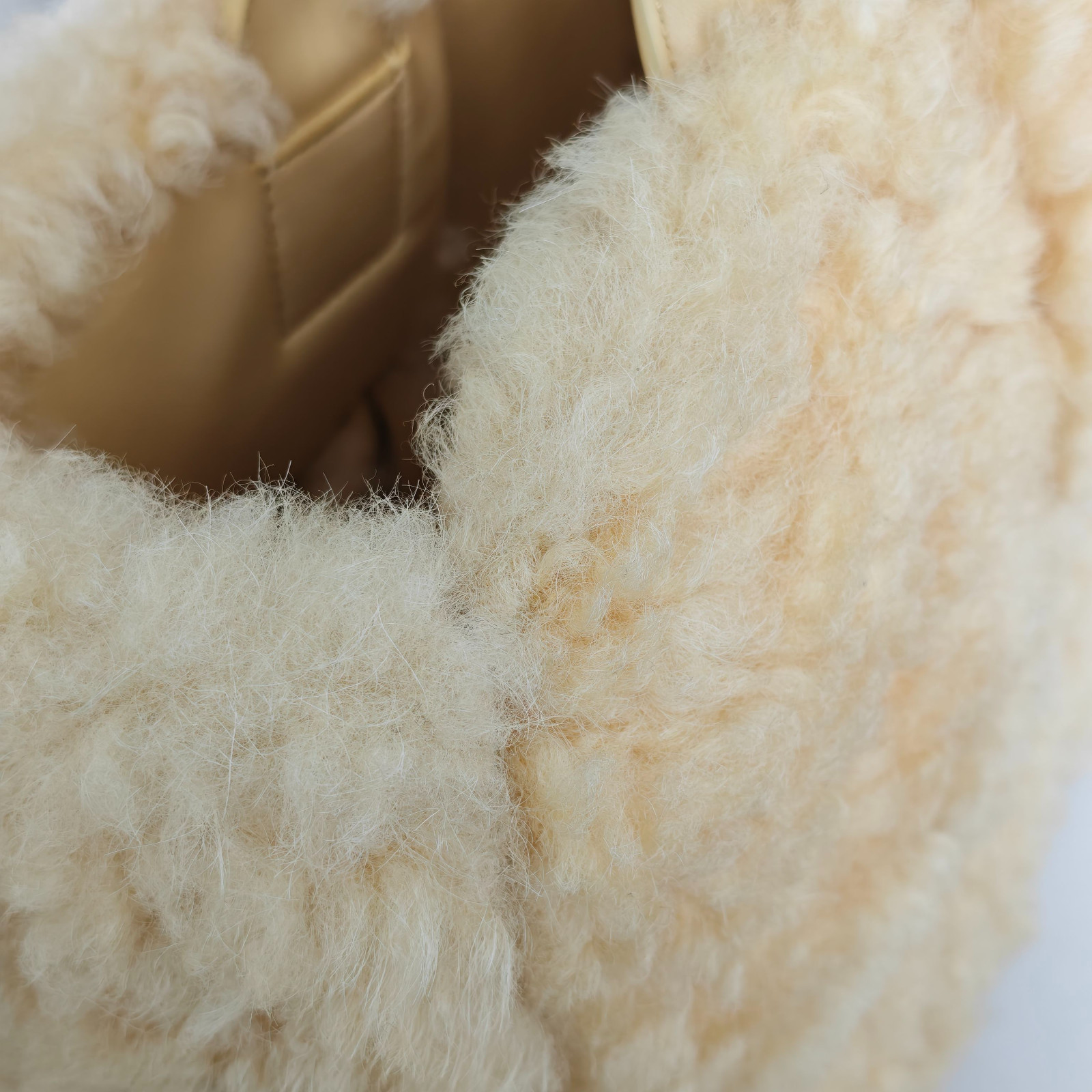 Authentic Bottega Veneta Plush Tote Bag Shearling and Leather Tote Bag Yellow