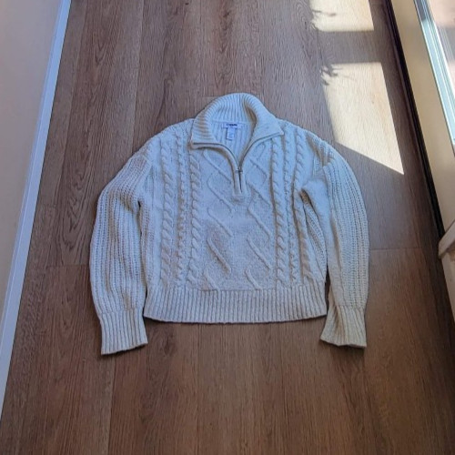 RSQ – Small Cable-knit Quarter-zip Cream Pullover Sweater