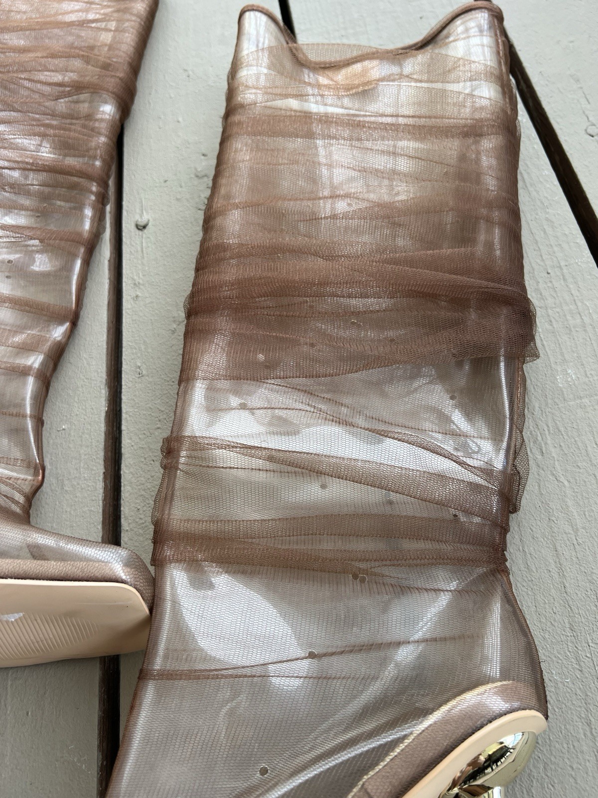 BFlyLA Knee High Brown; PVC, air holes, 4-inch gold heel, and brown mesh 10.5