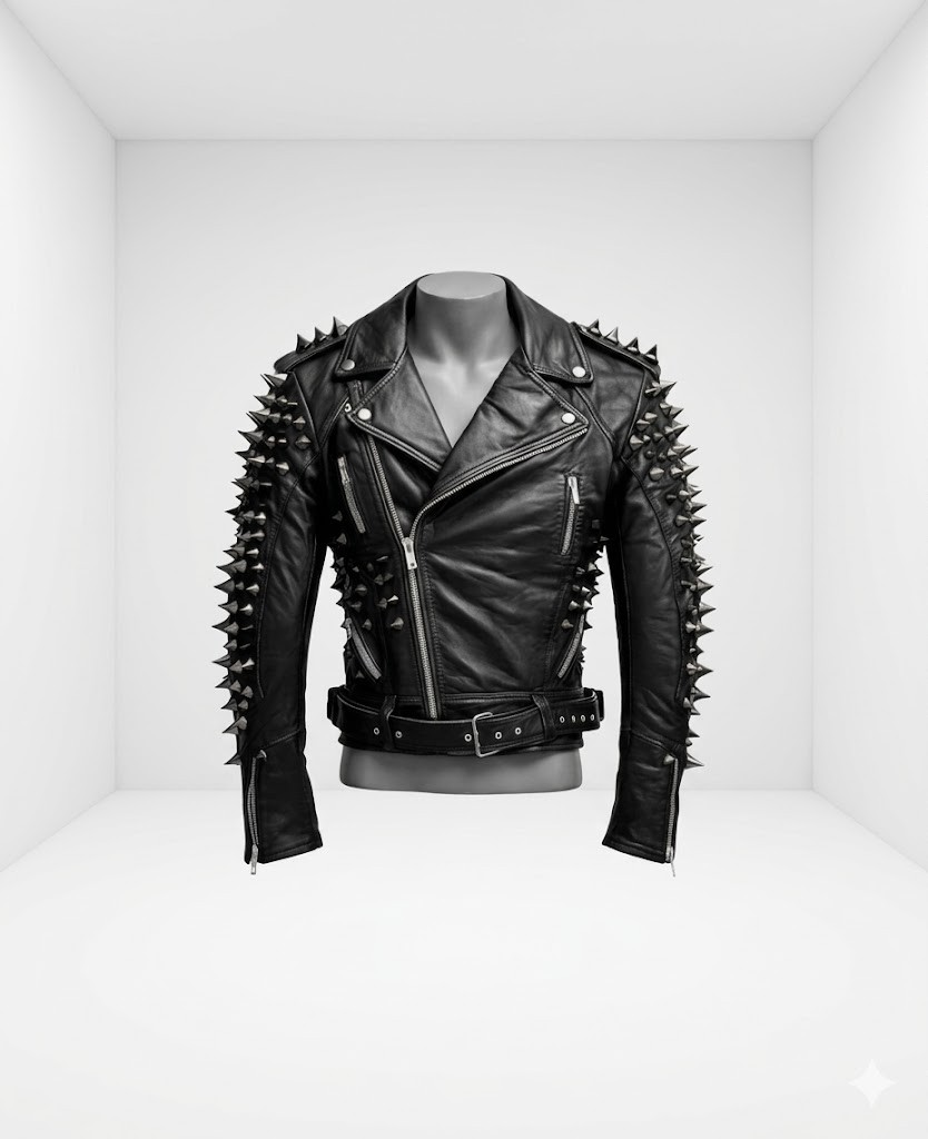 Mens Full Studded Spiked Leather Jacket Gothic Punk Rocker Rider Motorcycle Coat