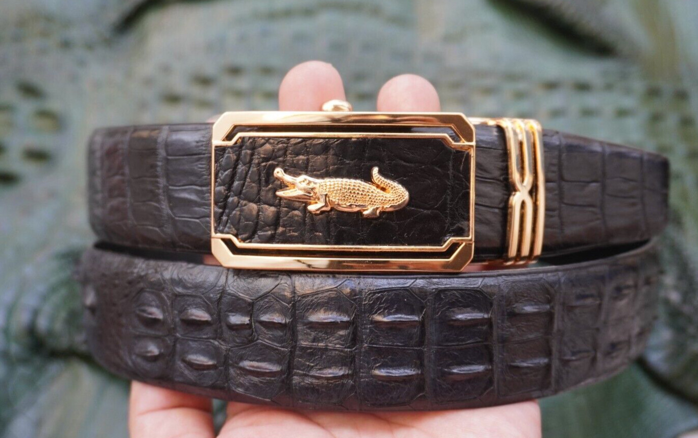 W1.3 inch Black Genuine Crocodile Hornback Leather Skin Men’s Belt Buckle #G50