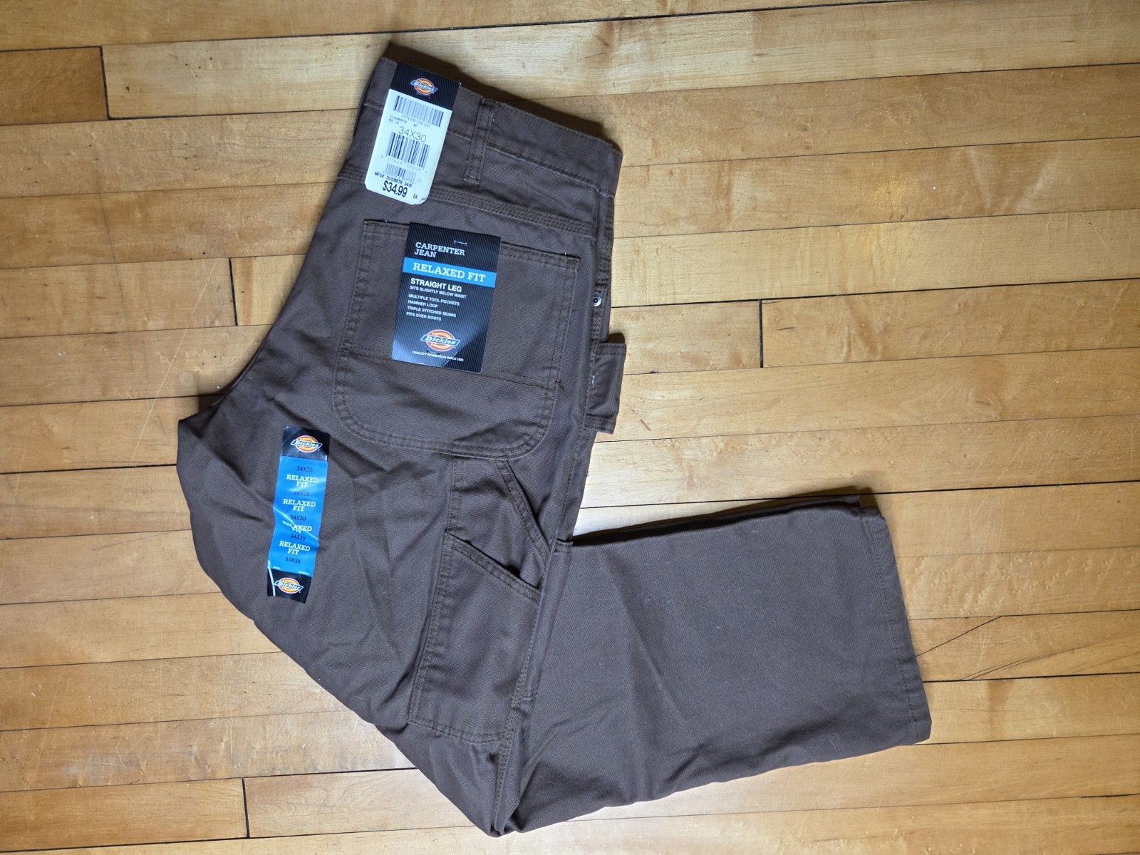 Dickies Brown Work Pants 34×30 Cotton Utility Pockets DU336RTB Brown