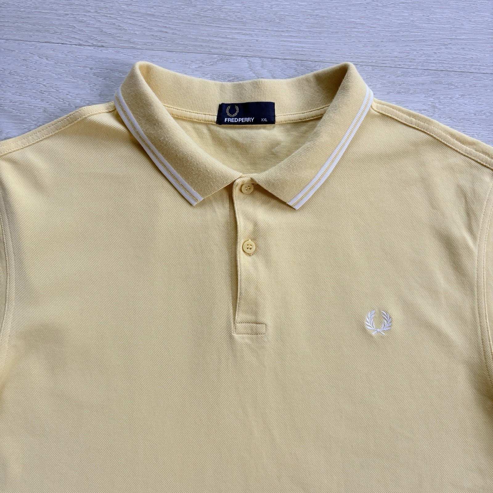 Fred Perry M3600 Short Sleeve Twin Tipped Polo Shirt Yellow Mens Size 2XL XXL