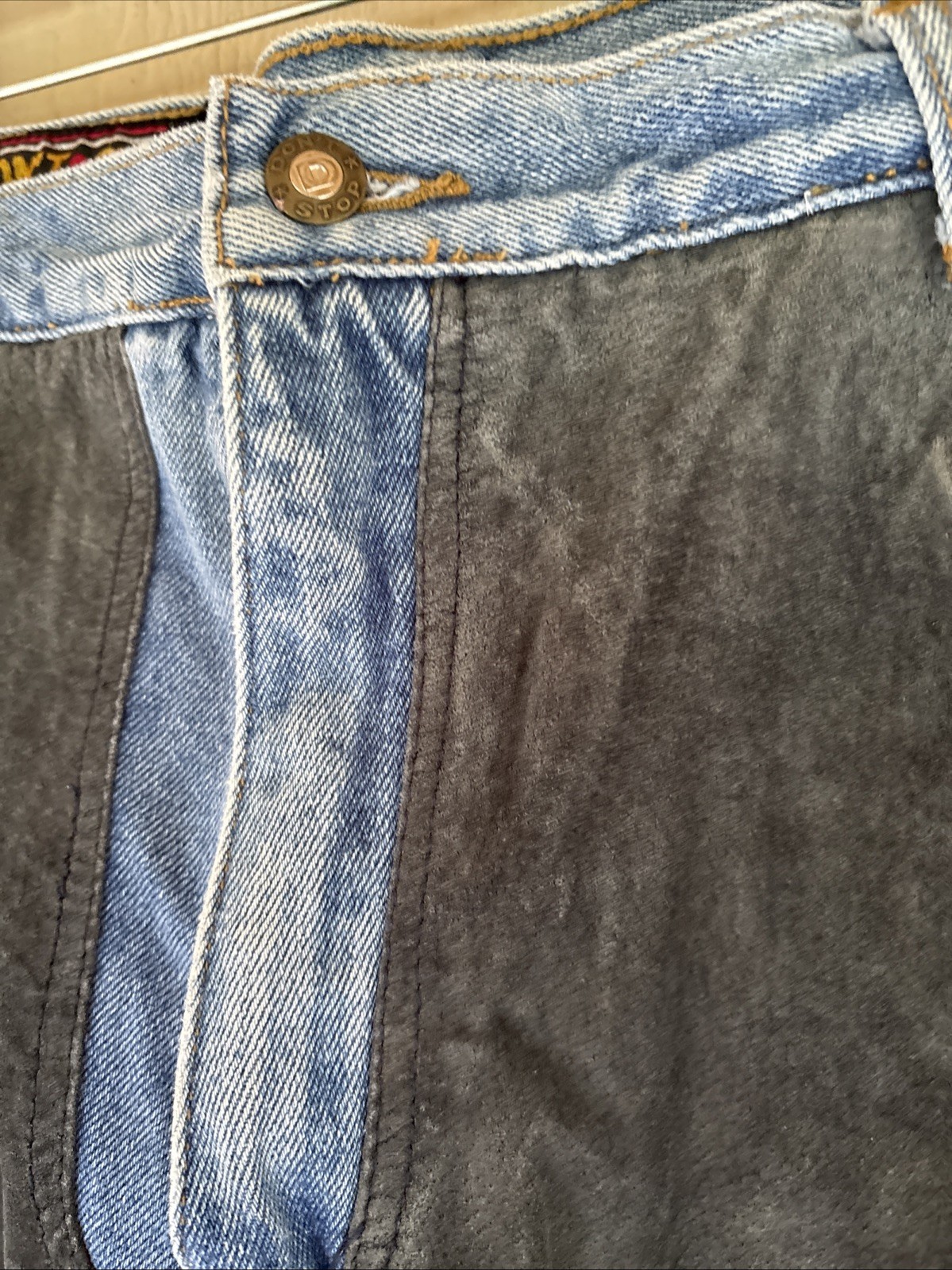 Vintage 80s black leather chaps denim jeans men’s