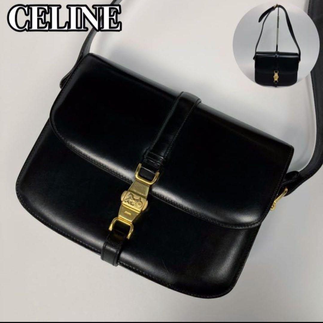 Vintage Celine Shoulder Bag with Horse-Drawn Carriage Hardware Leather Used JP