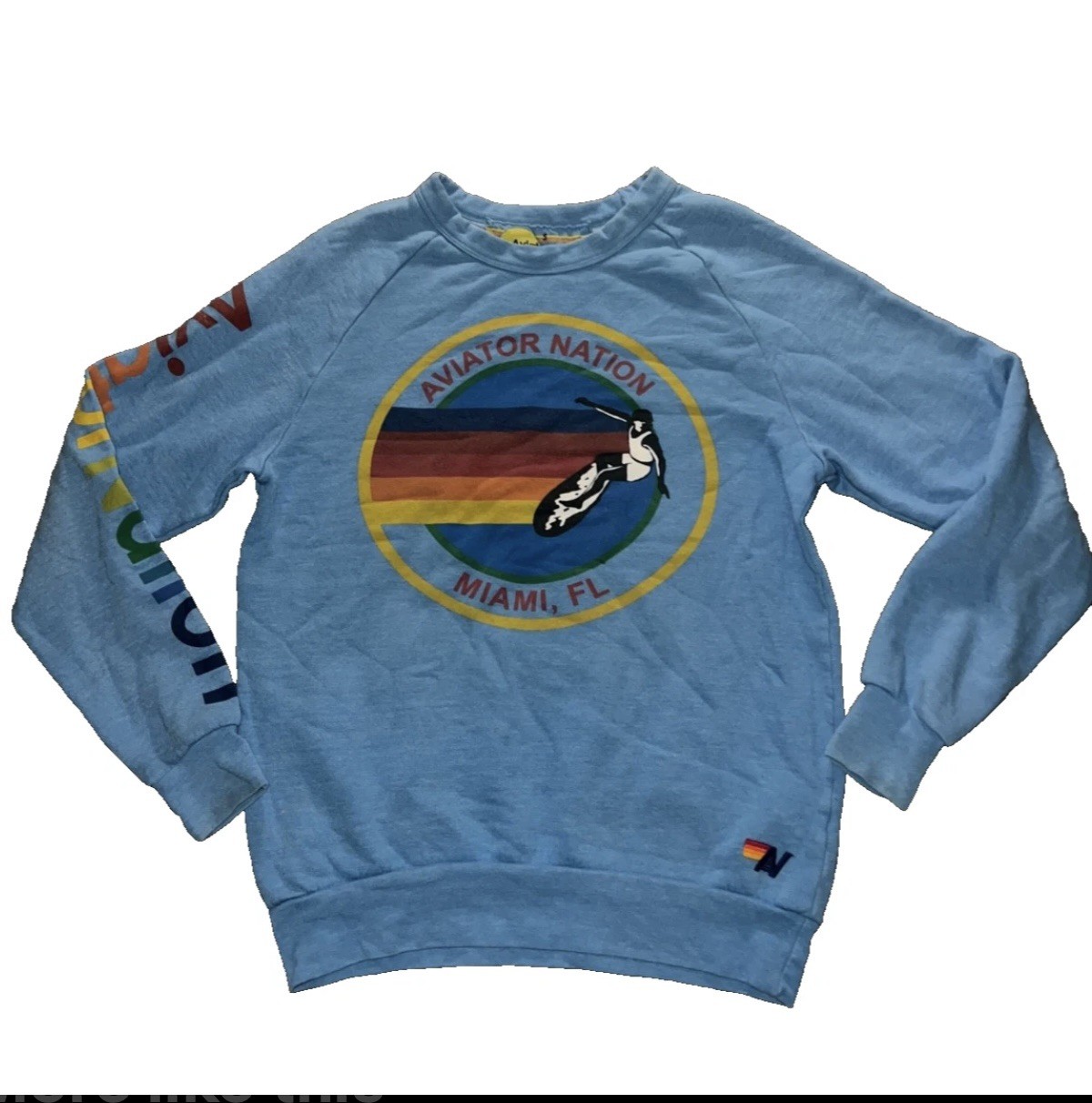 Aviator Nation miami crew sweatshirt ocean color SZ Small