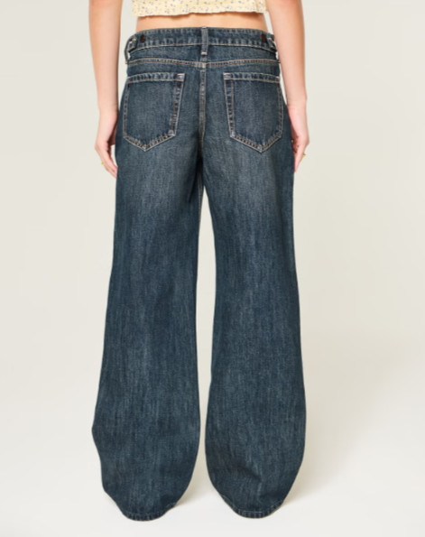 NWT hollisterco Hollister Andi Adjustable Waist Low-Rise Dark Wash Baggy Jeans