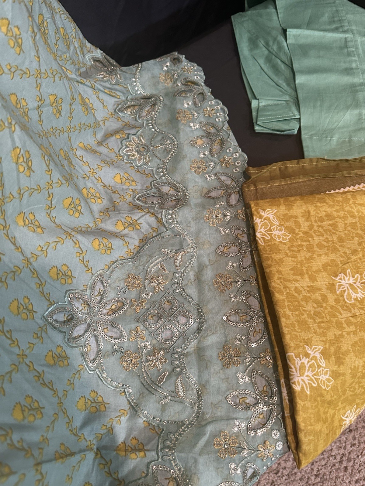 Bin Saeed Lawn Cotton 3 Pc Suit-premium Cut Work Emb- Aline Style-M & L – $44