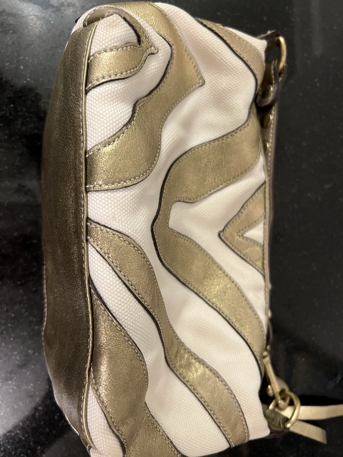 Coach B4 Bronze Zebra Print White Gold Small Handbag Top Handle Pouch # M050-478