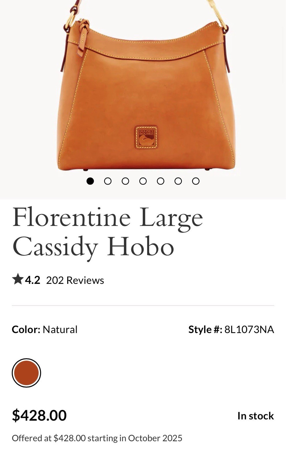 Dooney & Bourke Florentine Large Cassidy Hobo Bag Natural, Zip, Gold Hardware