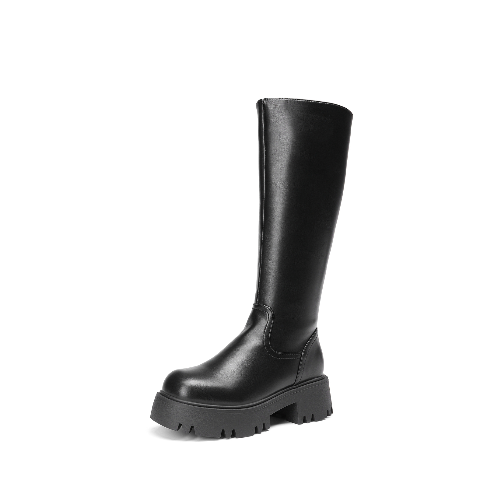 Women Comfortable Chunky Platform Round-Toe Side Zip Knee High Boots