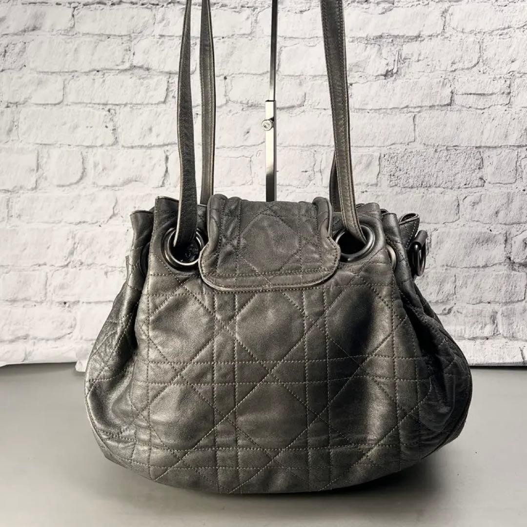 Dior Cannage Grey Shoulder Bag A-14687 Japan Used 0713879