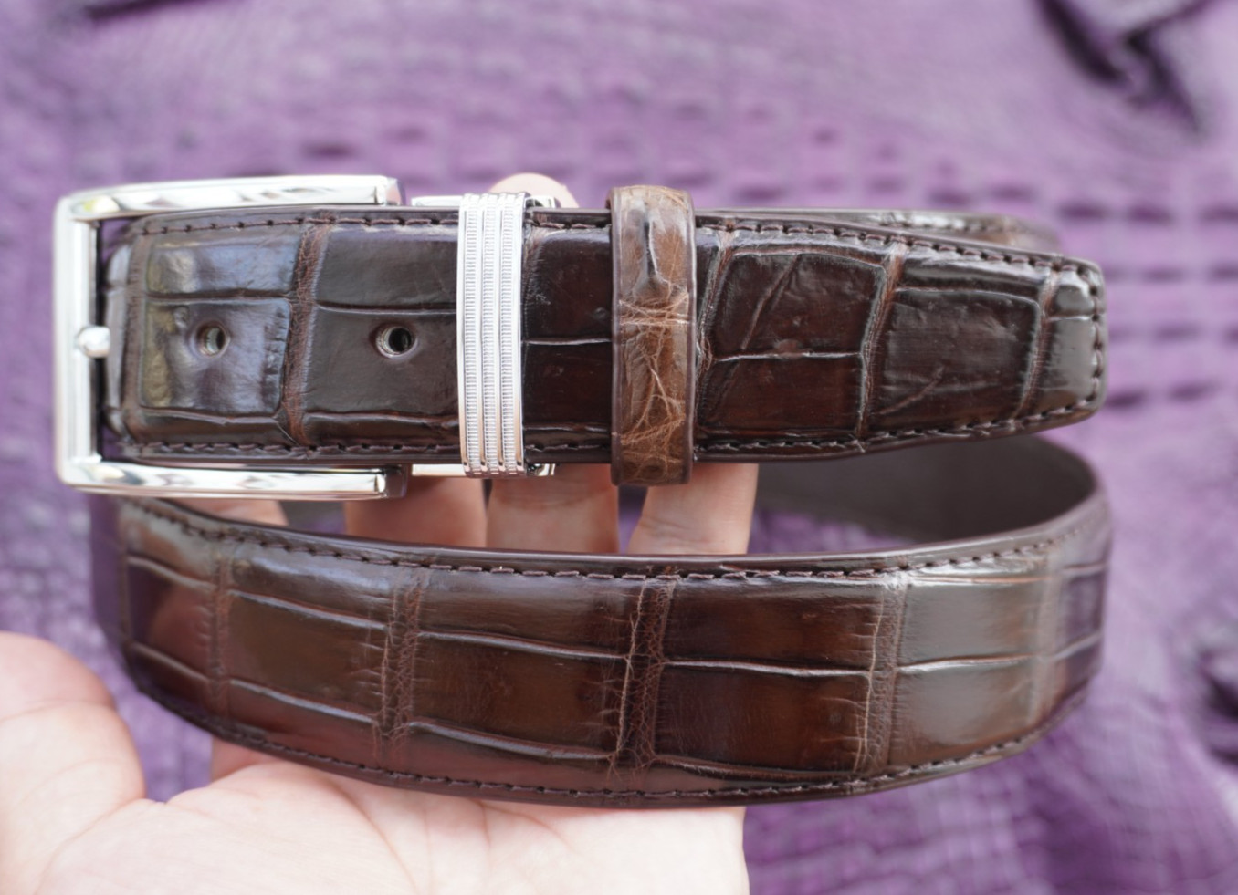 Dark Brown Genuine Crocodile Belly Leather Skin Men’s Belt W 1.3 inch #S18