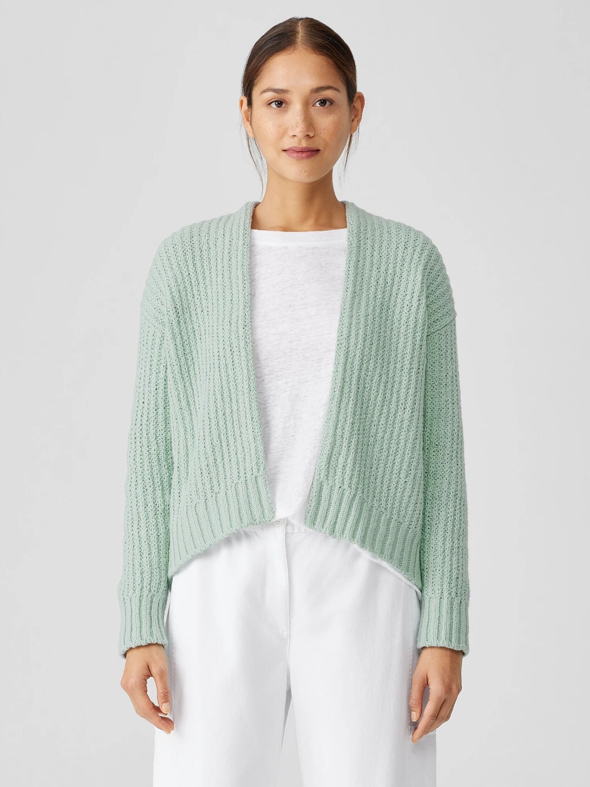 NWT Eileen Fisher Absinthe Peruvian Cotton Crimp Open Cardigan $258 3X
