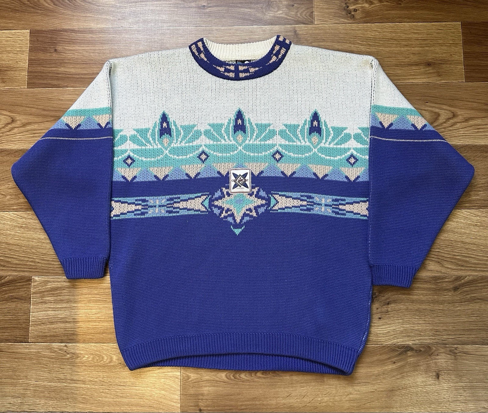Vintage Off Shore California Geometric Ski Sweater Hollywood Chewing Gum France