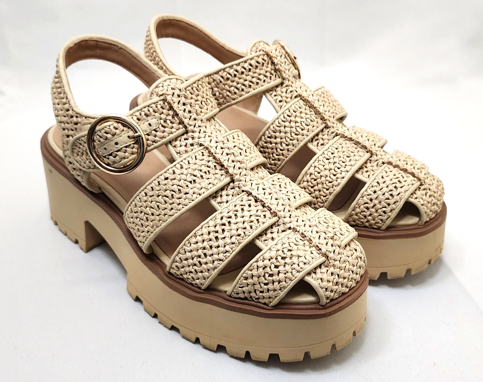 Wild Fable Elide Woven Raffia Fisherman Platform Chunky Sandals Tan