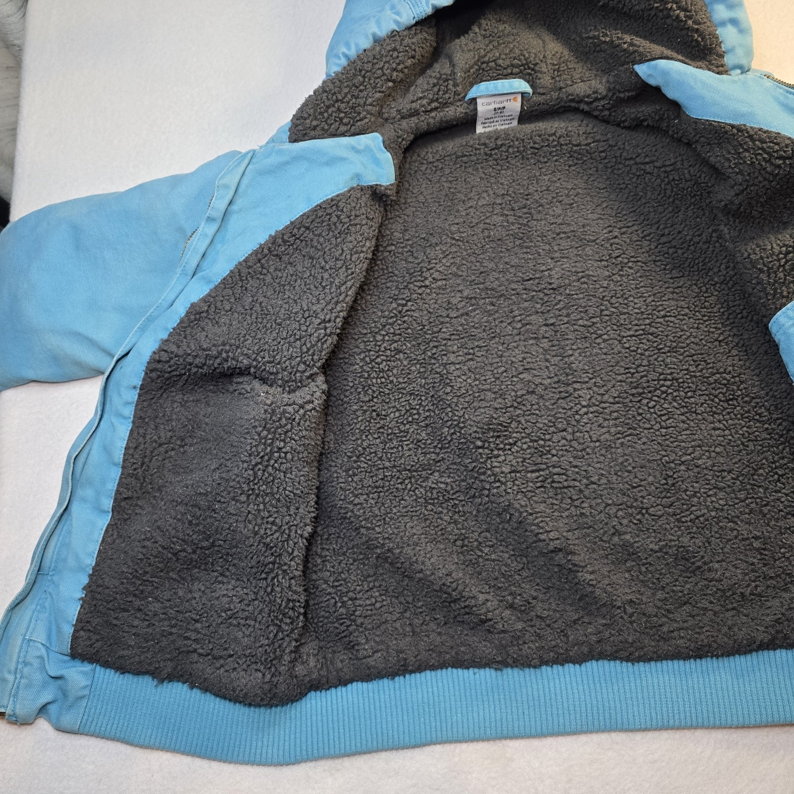 Carhartt Kids S 7/8 Sherpa Lined Sierra Jacket Blue Jul 2020 CP9564 Distressed