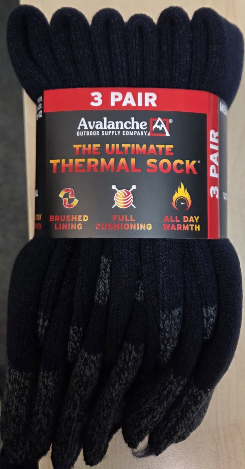 3 Pairs Avalanche Men’s Ultimate Thermal Crew Socks Navy Blue Size 6-12