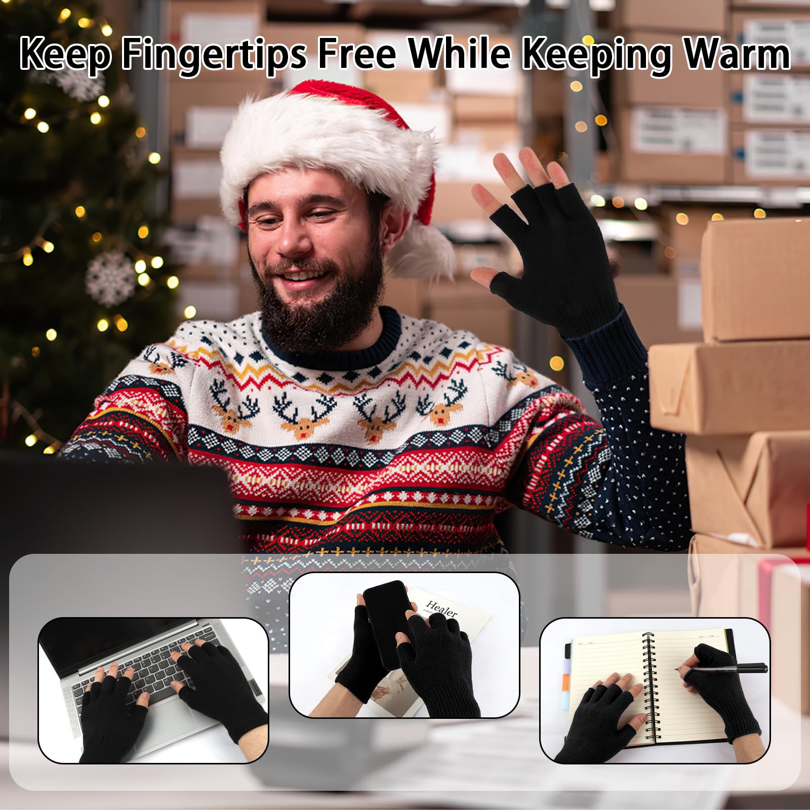 4 Pairs Winter Alpaca Wool Fingerless Gloves Men’s Knitted Half Finger Mitten