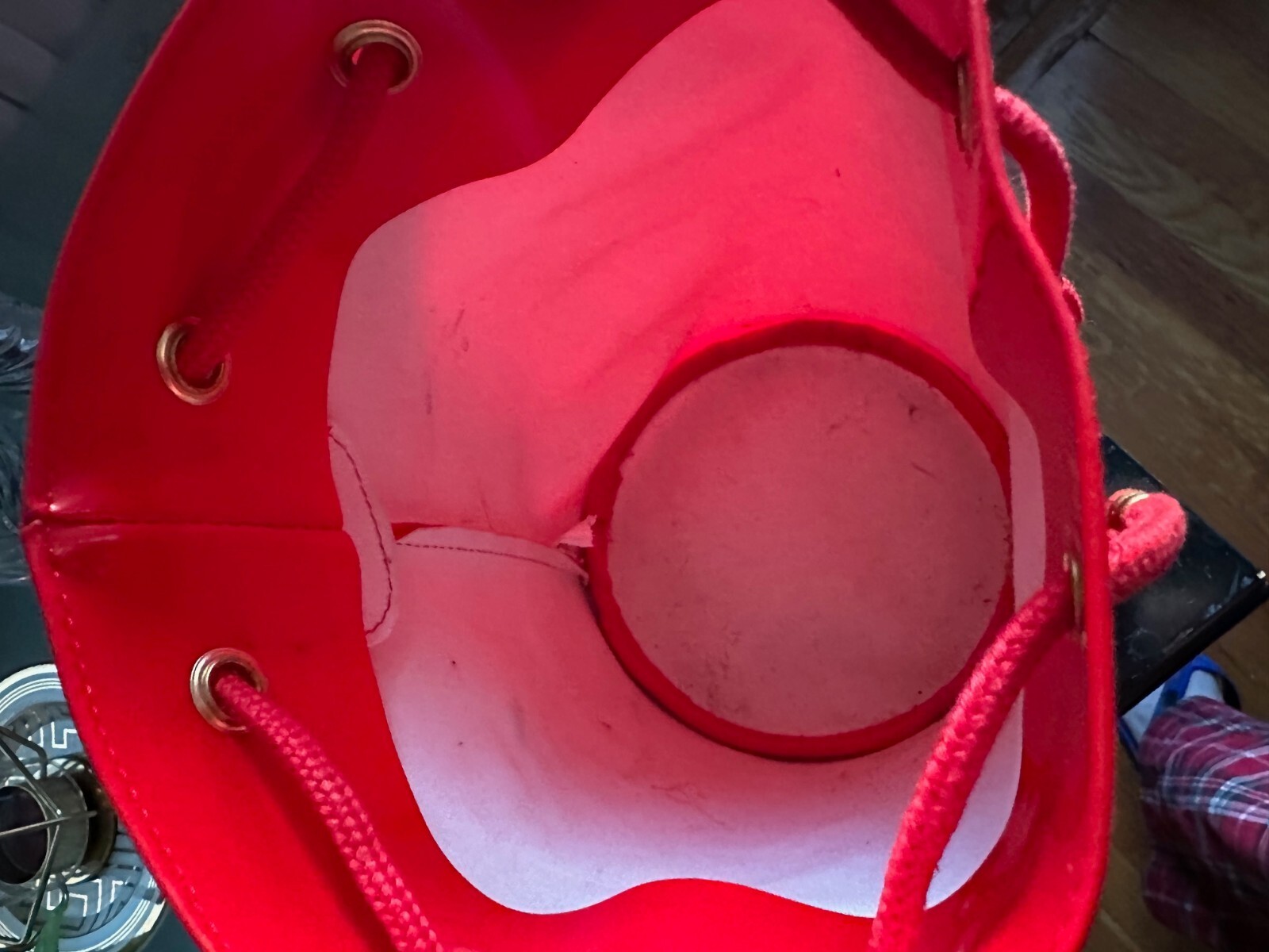 PRE-OWNED MOSCHINO BUCKET HANDBAG MADE IN ITALY BY REDWALL COLOR RED PVC PATENT