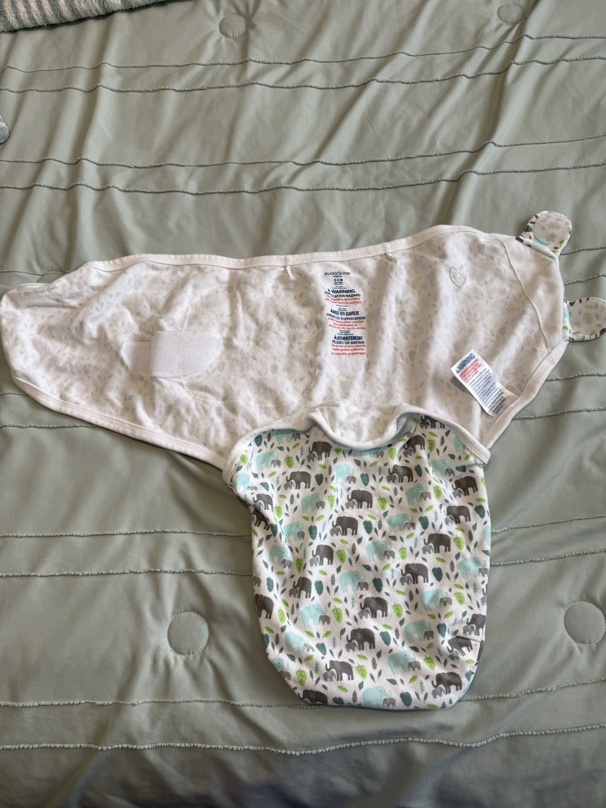 SwaddleMe by Ingenuity 0-3M 100% Cotton Swaddle Wrap Elephant Print Hook & Loop