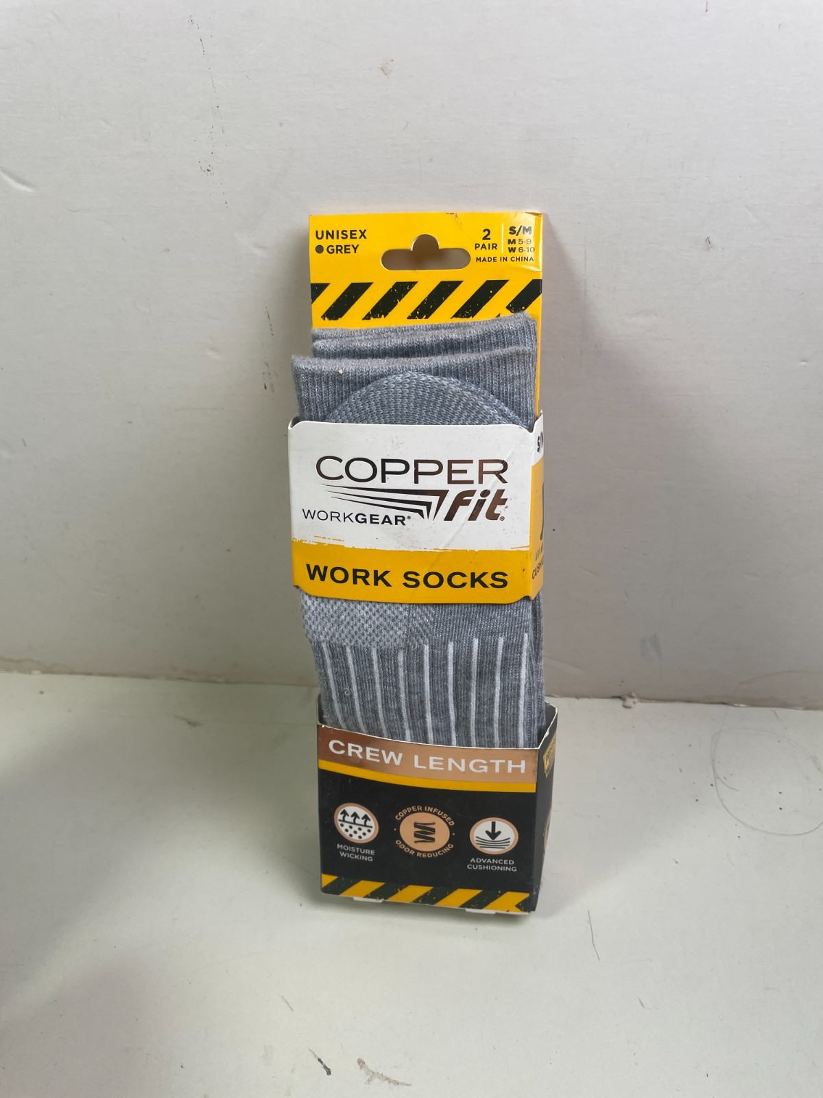 Copper Fit Infused Work Gear Crew Socks Grey S/M 5-9 M 6-10 W 2 Pairs Socks