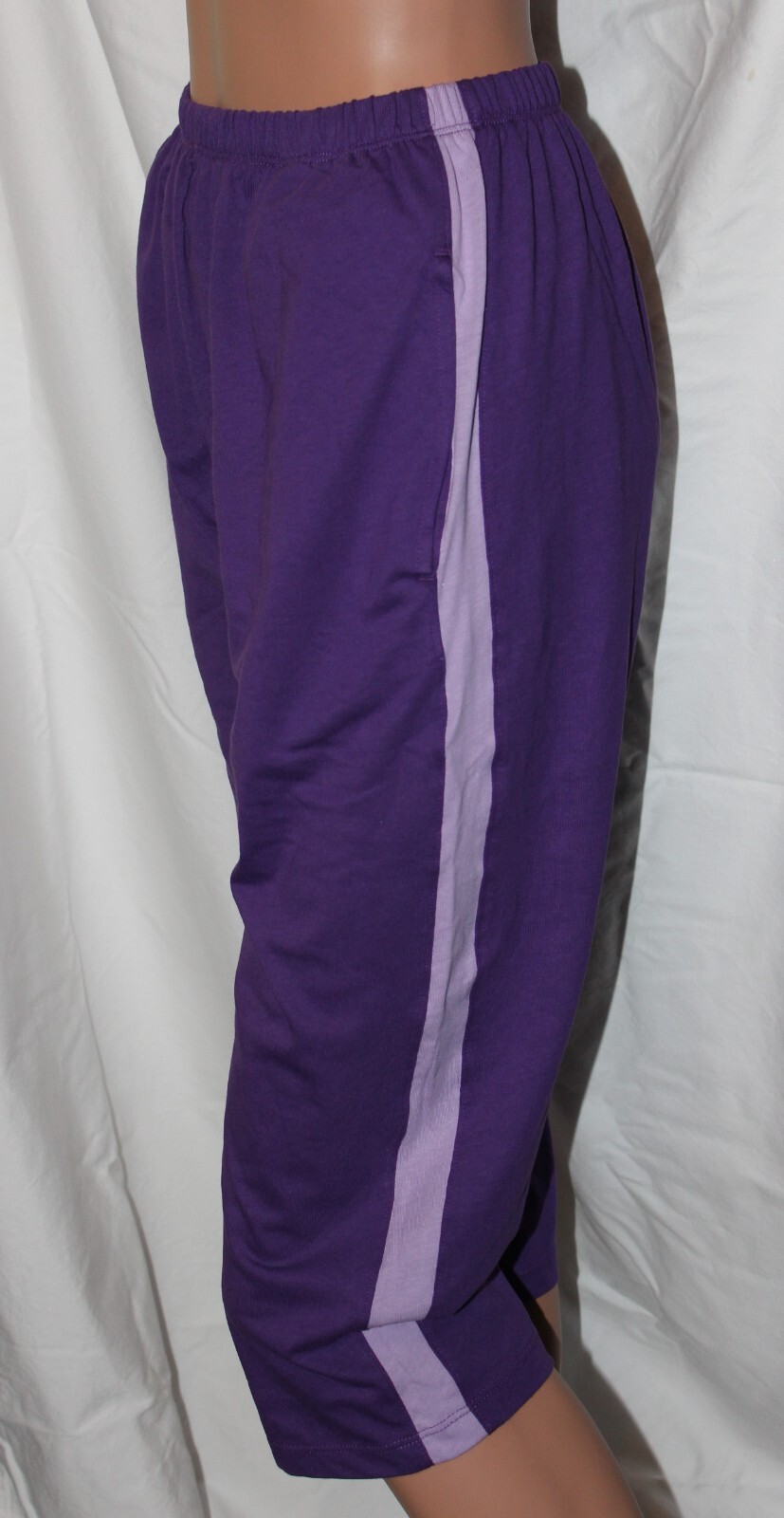 FREEDOM FIT ZONE 100% COTTON ELASTIC WAIST CAPRIS PURPLE/LILAC WOMENS ALL SIZES