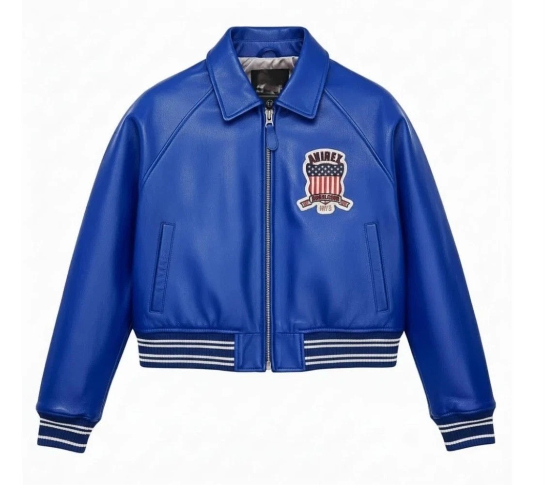Women’s Blue Real Leather Bomber Jacket Avirex Style American Flight Ladies Coat