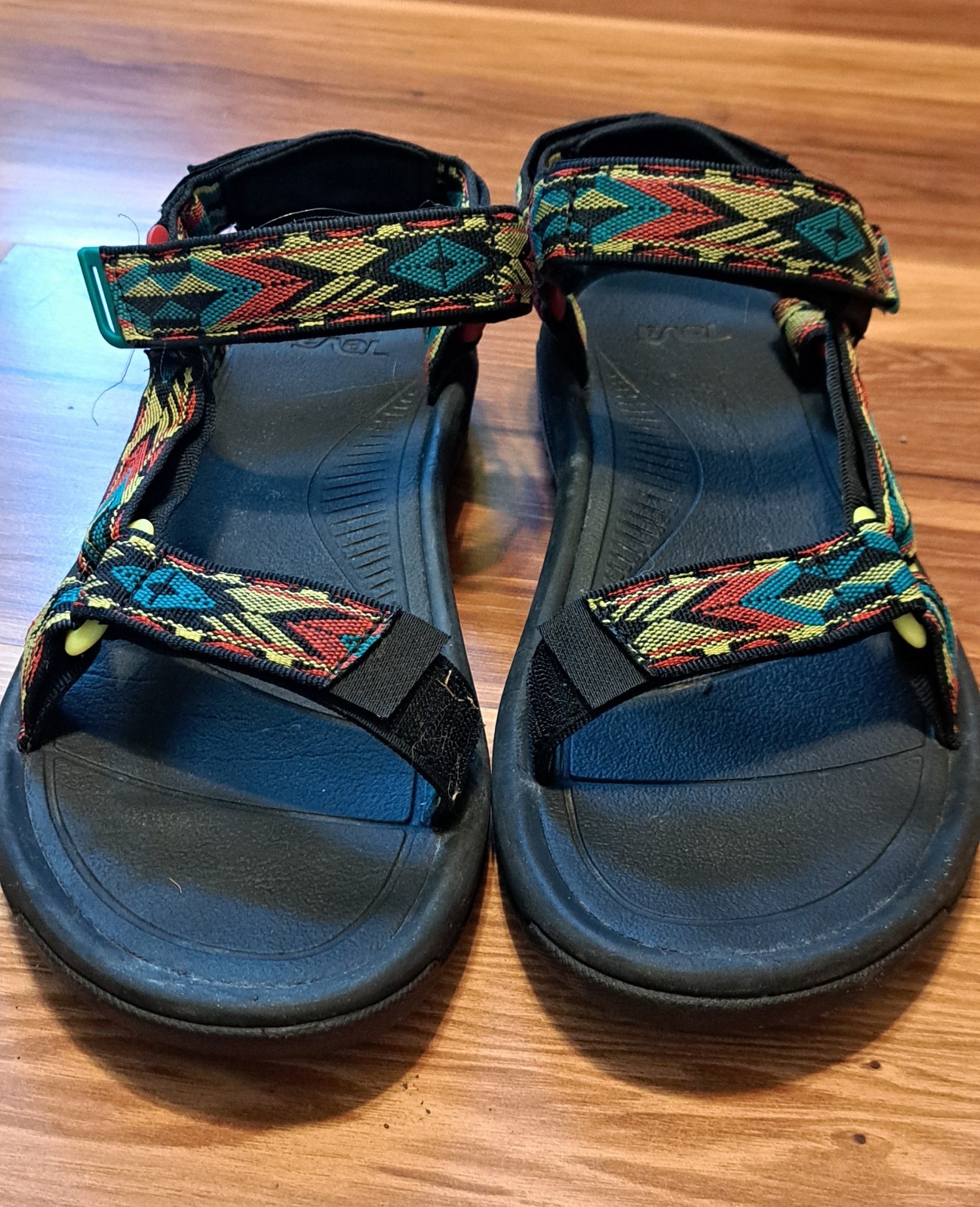 Teva Hurricane XLT2 Sport Sandals Black Multi Color Geometric Straps Mens 9