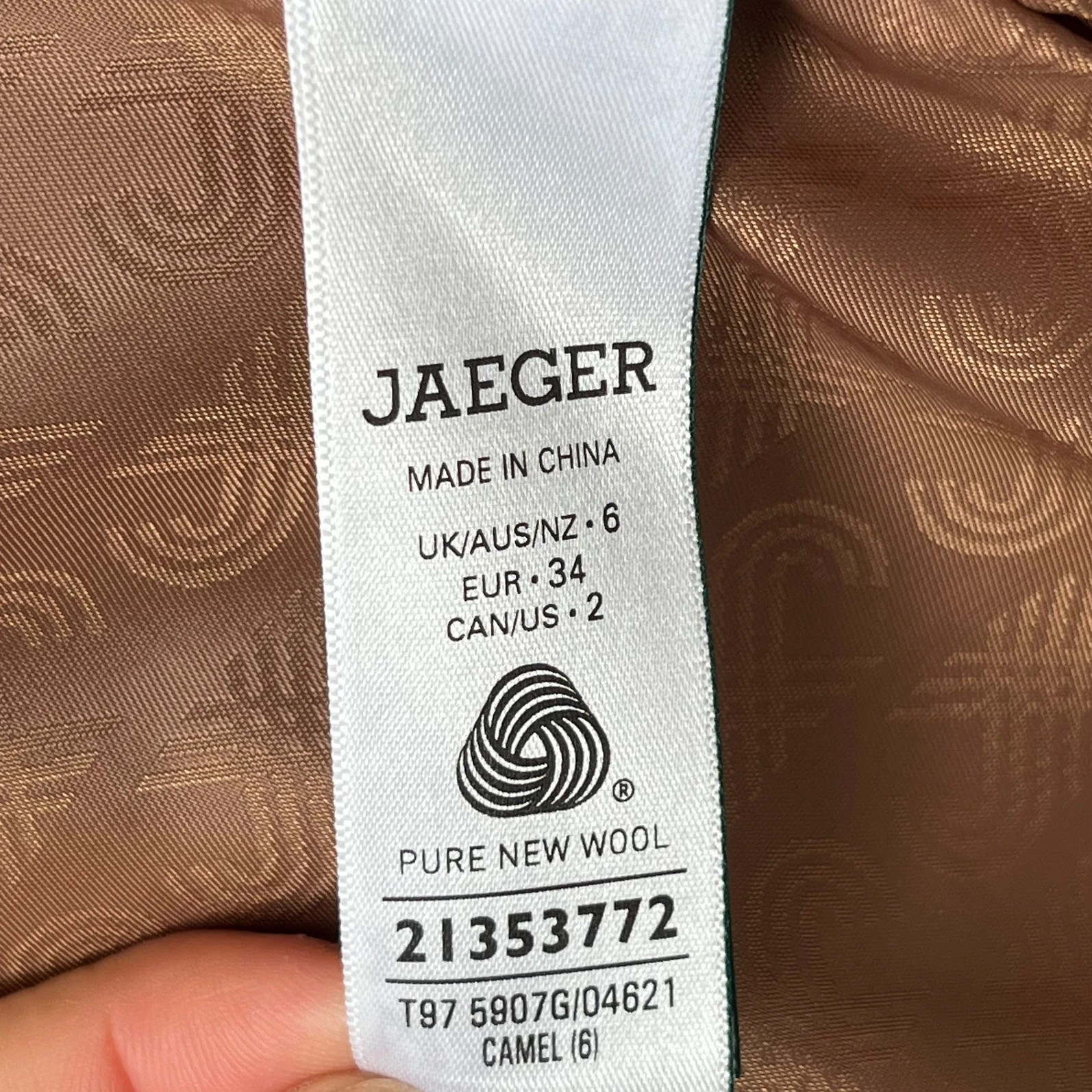 Jaeger pure wool camel coat funnel neck button up size 6
