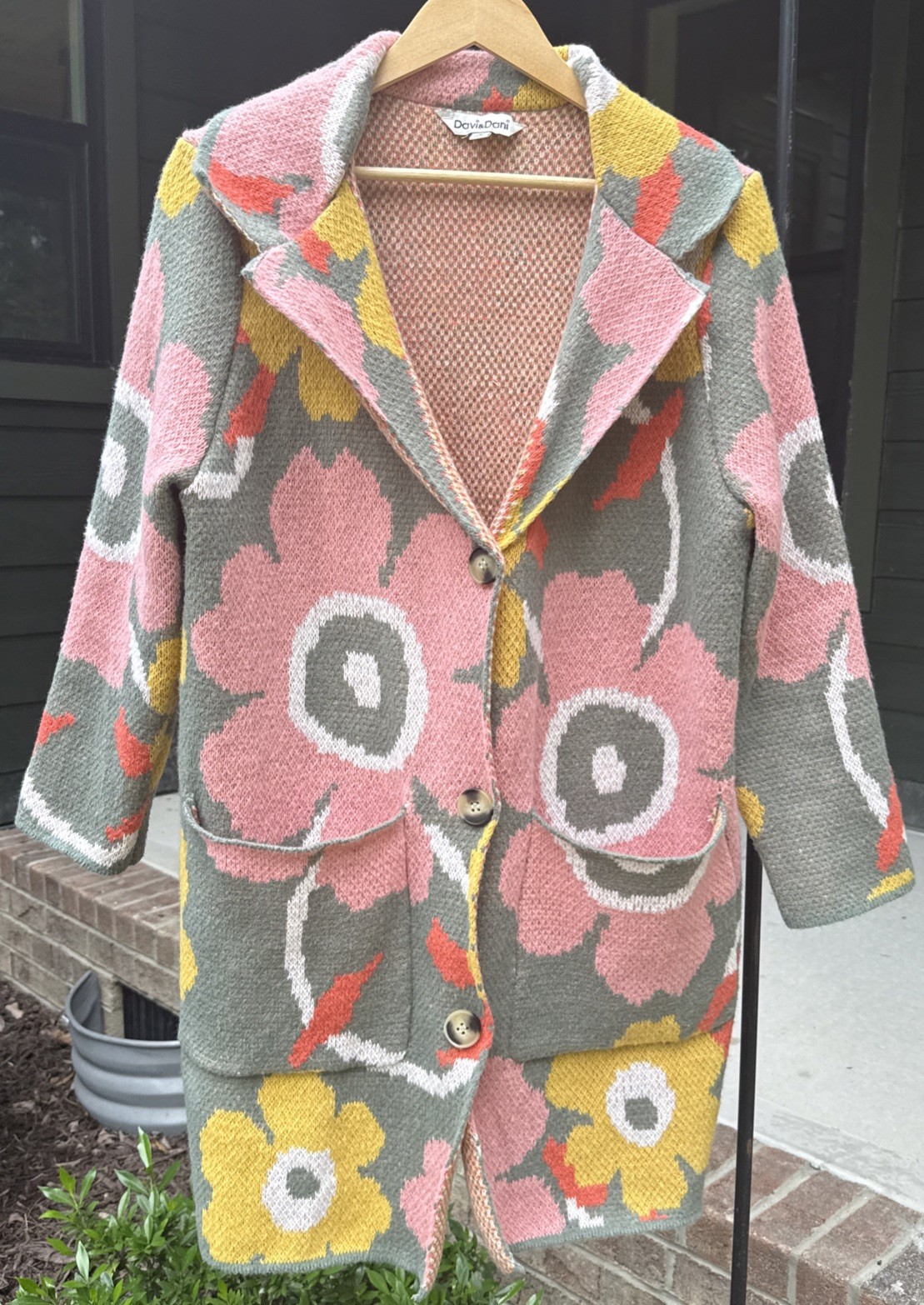 Davi & Dani Retro Flower Power Boho Cardigan Sweater Women’s Size M