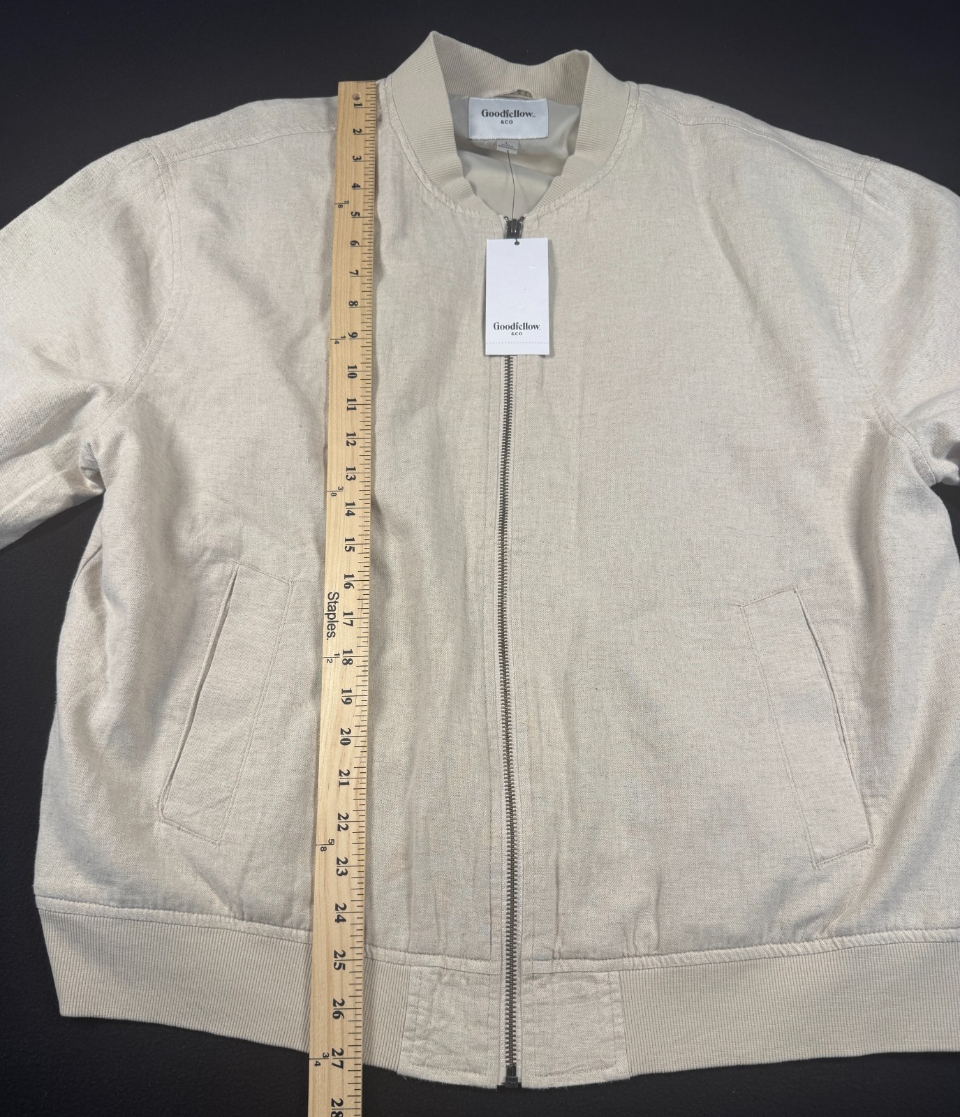 Goodfellow & Co Linen Blend Bomber Jacket Men’s L Beige Full Zip NWT 0362