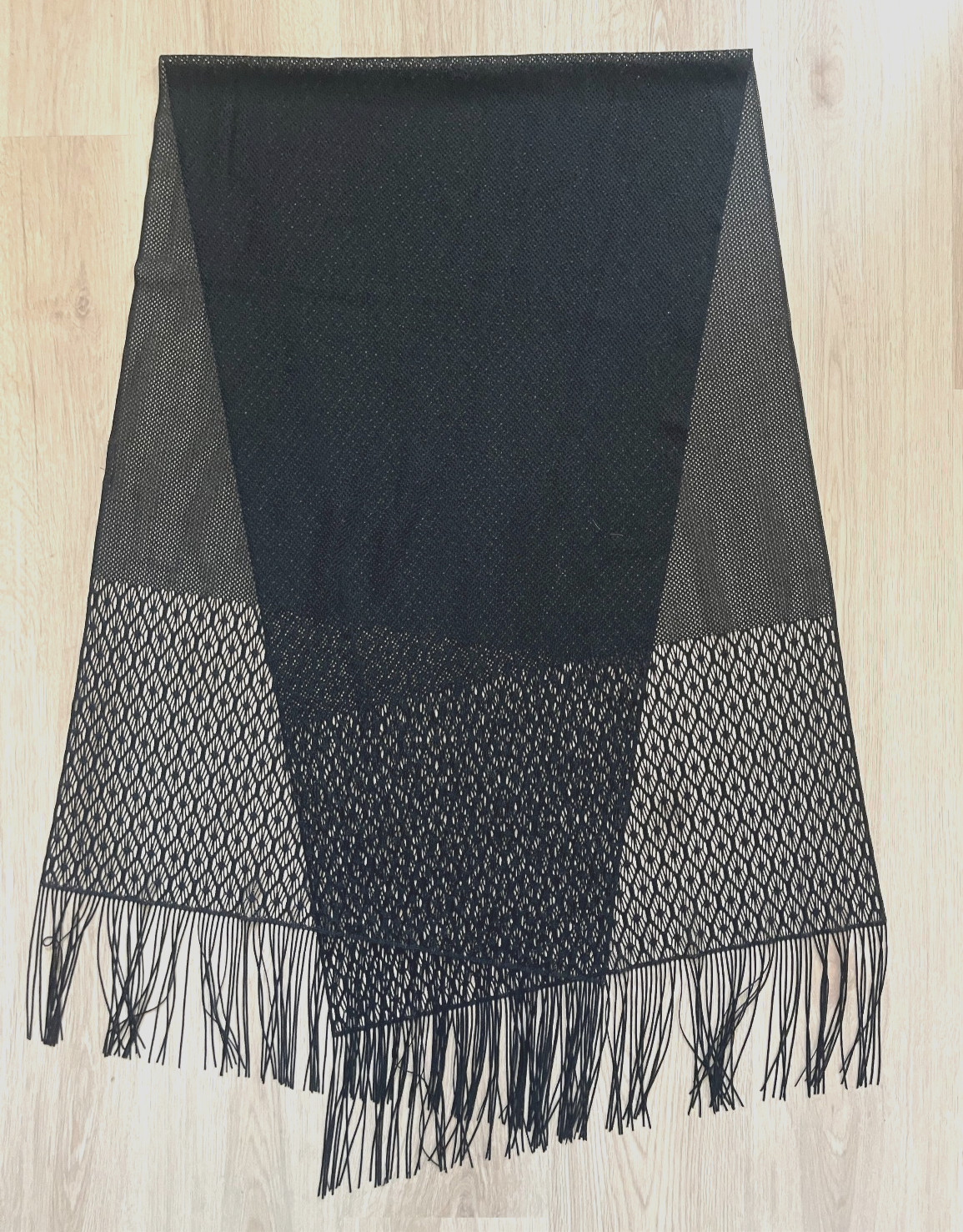 Black Long Fringed Scarf 64 inches long