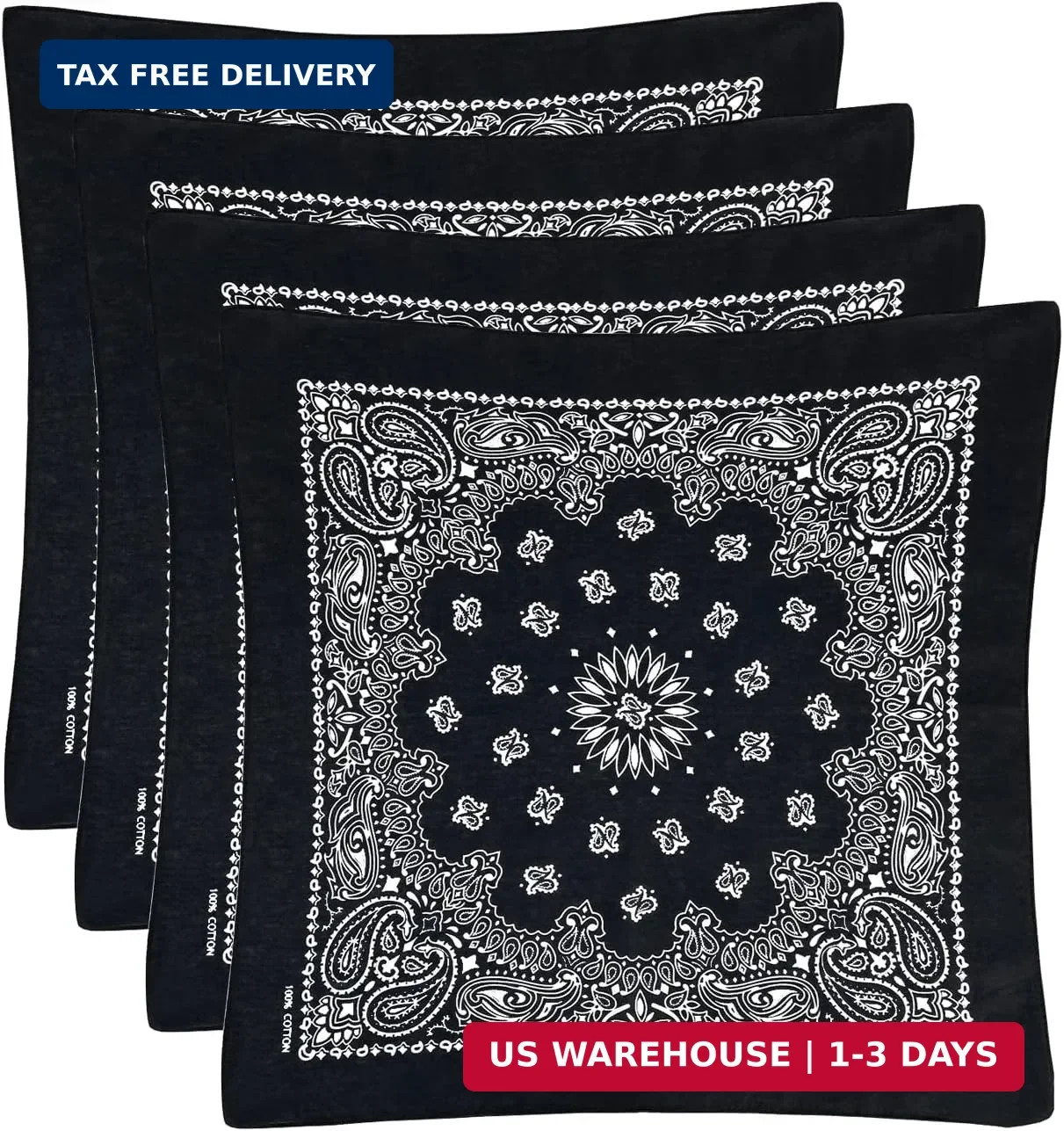 Bycc Bynn Large 27×27 Inch Bandana – 4 Pack 100% Cotton Bandanas for Men & Women