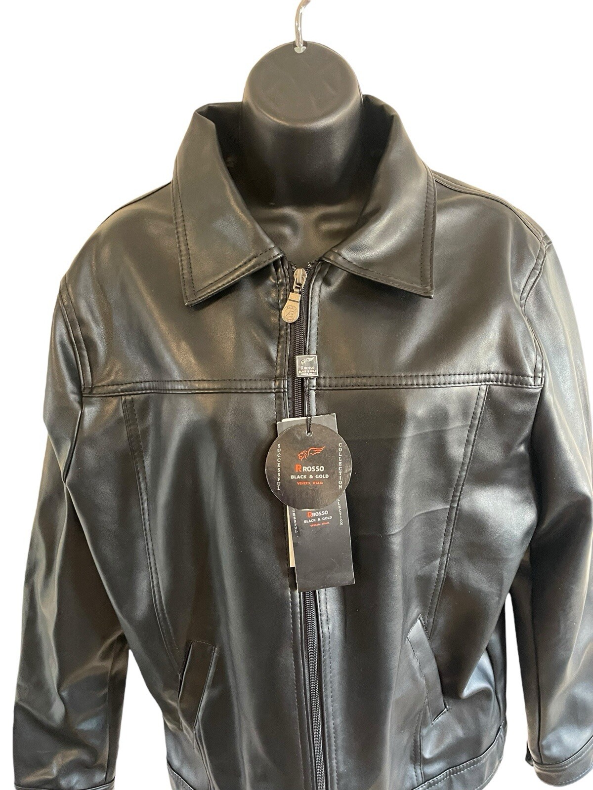 R Rosso Women’s Leather Jacket Size M NWT Black Zip Up