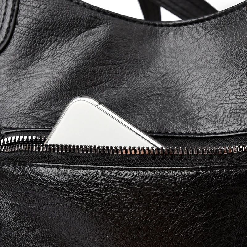 Women’s PU Leather Shoulder Bag Large Capacity Zipper Tote Handbag Casual
