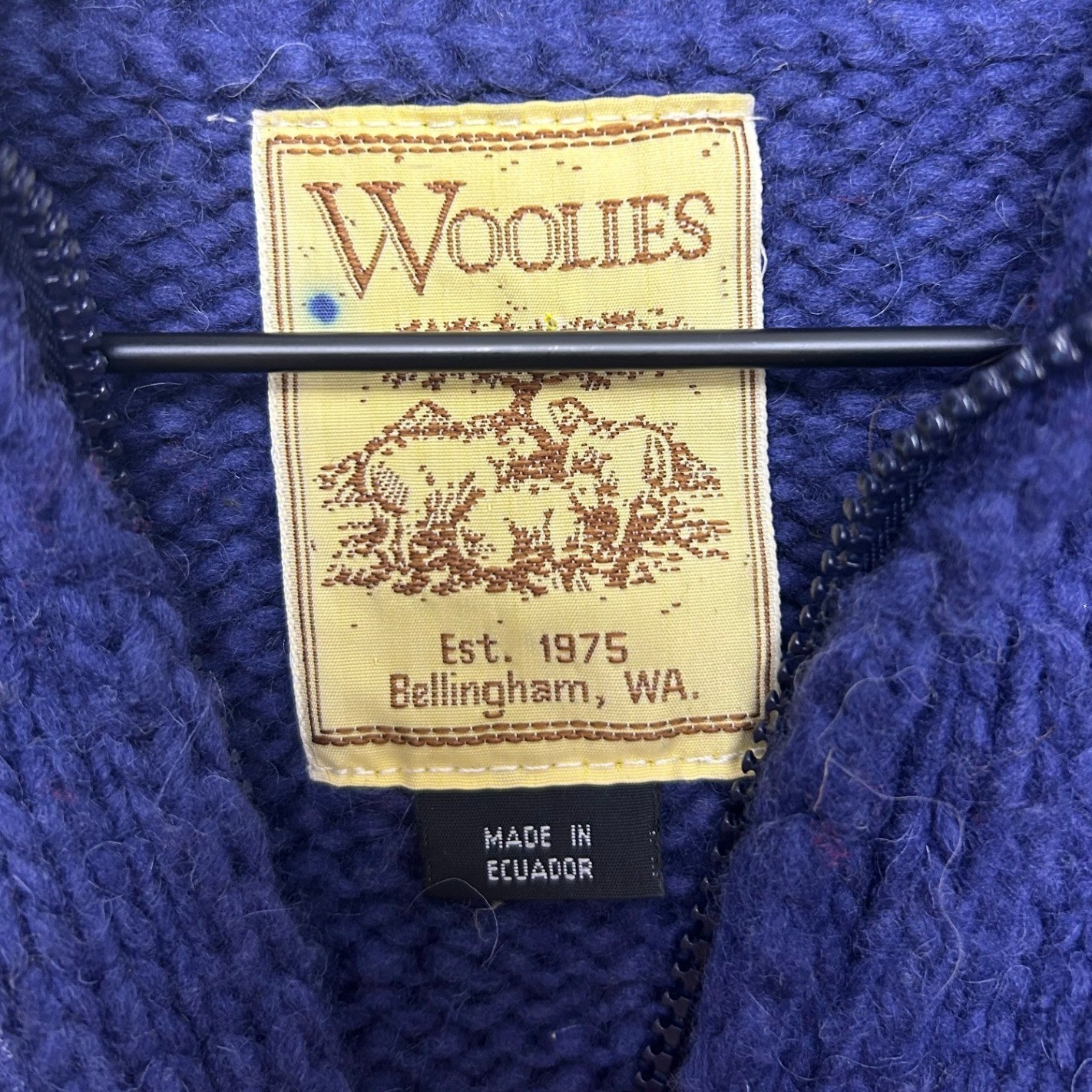 Woolies Vintage American Flag Knit Full Zip Cardigan Sweater Made in Ecuador