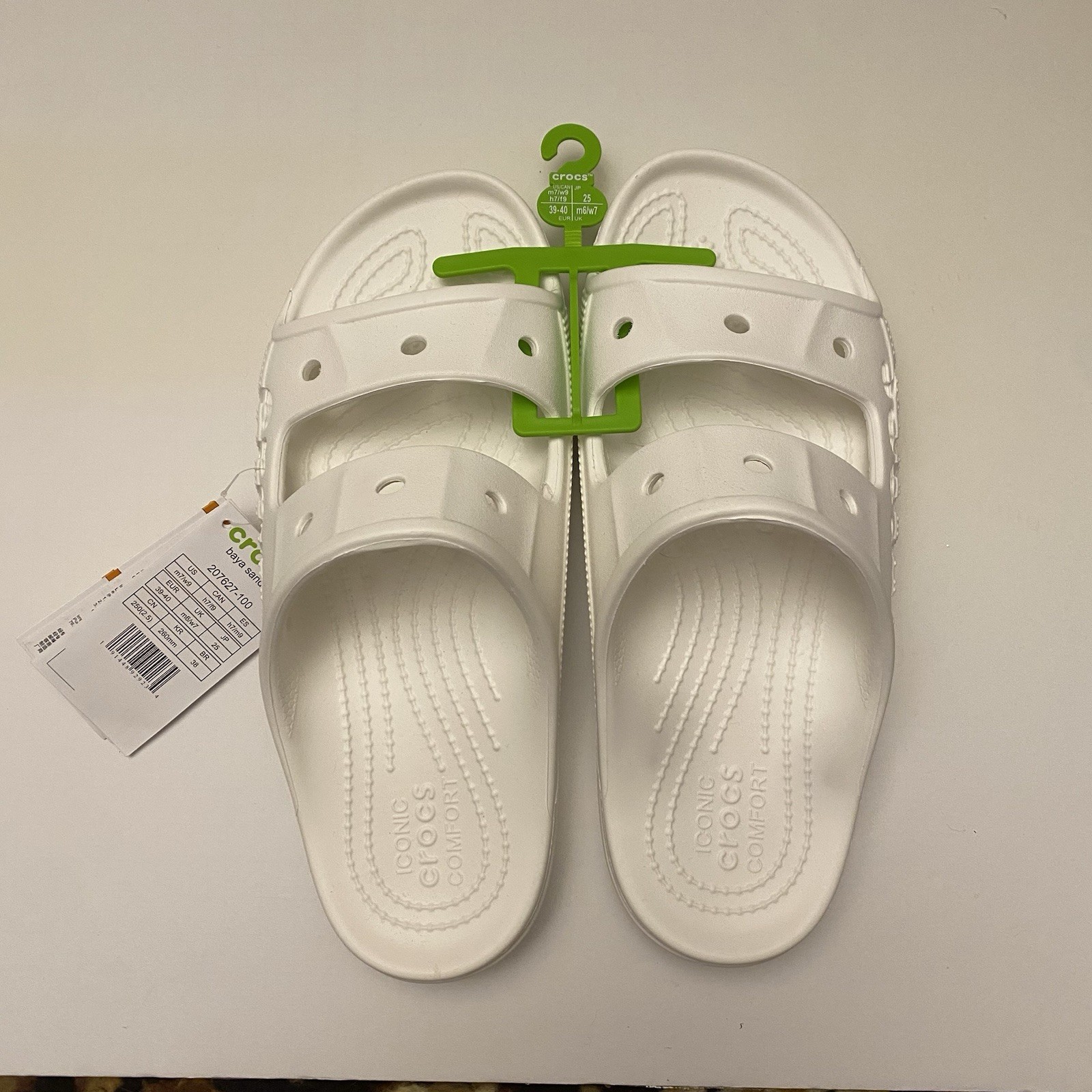 Crocs Unisex White Baya Slide Sandals. Men 7 / Women 9. NEW