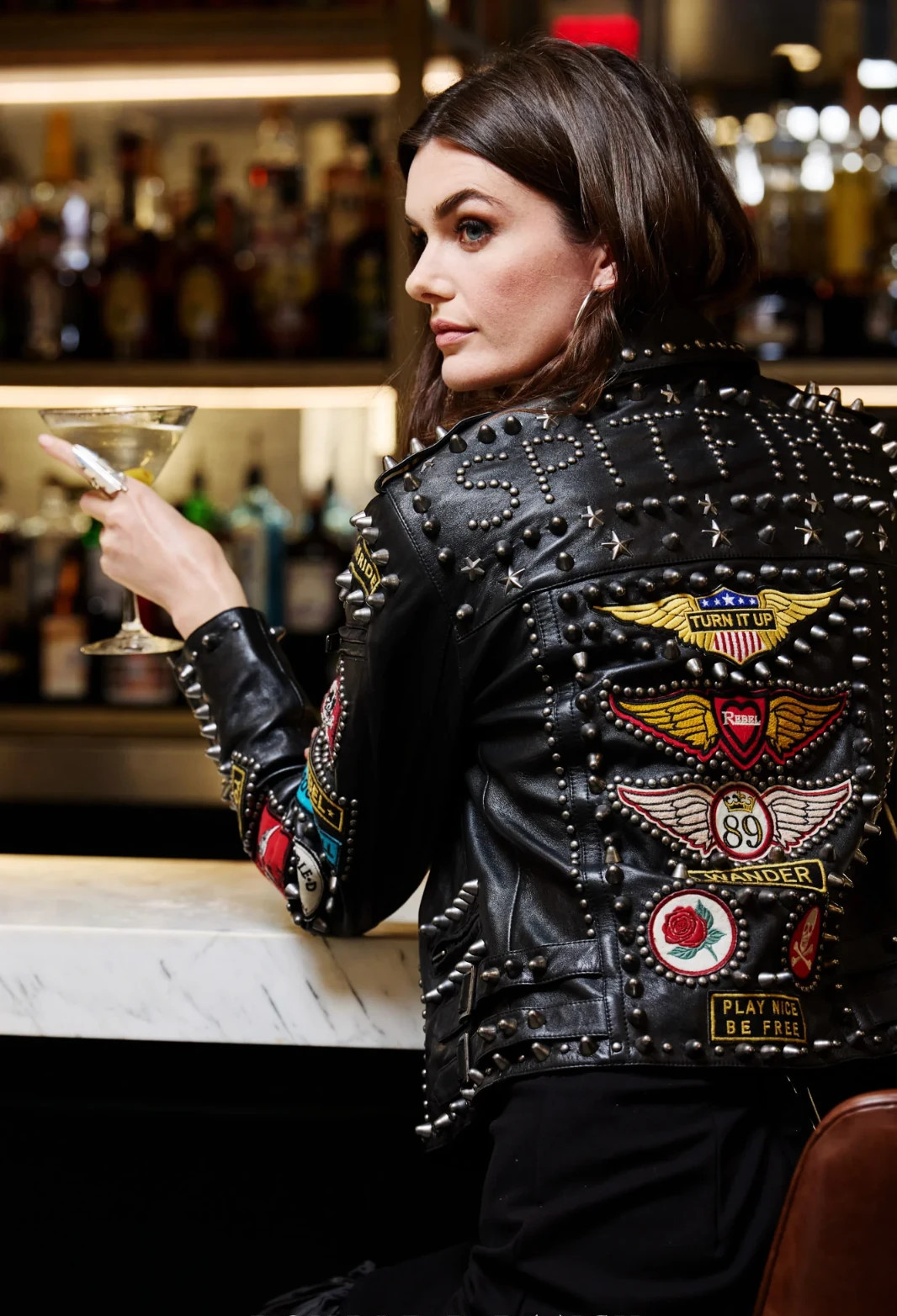 Double D Ranch Angels on Horseback Biker Jacket Embellished Black Leather Size M