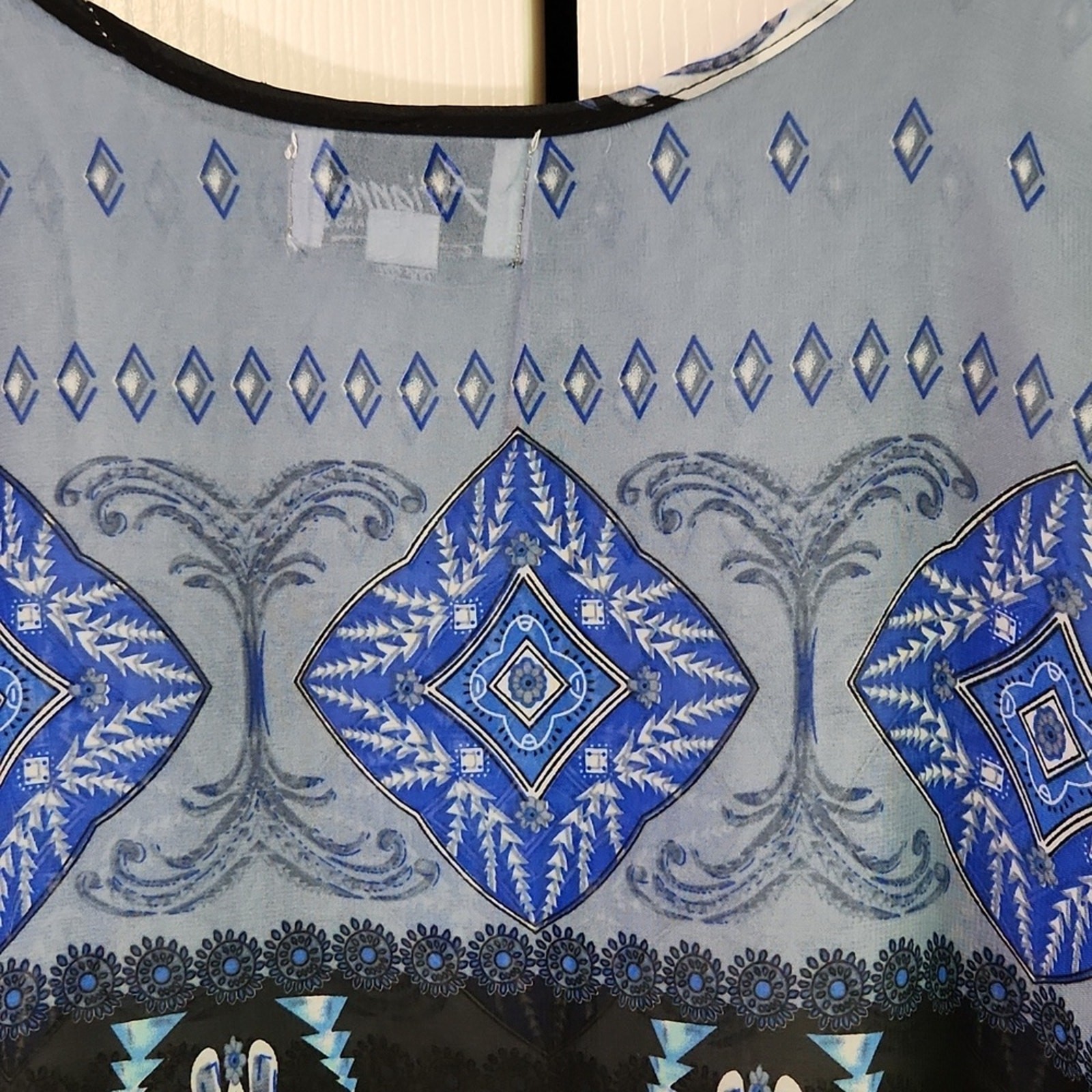 Arianna By Howards Multi-Colored Blouse OS Sheer Cold Shoulder Boho Abstract