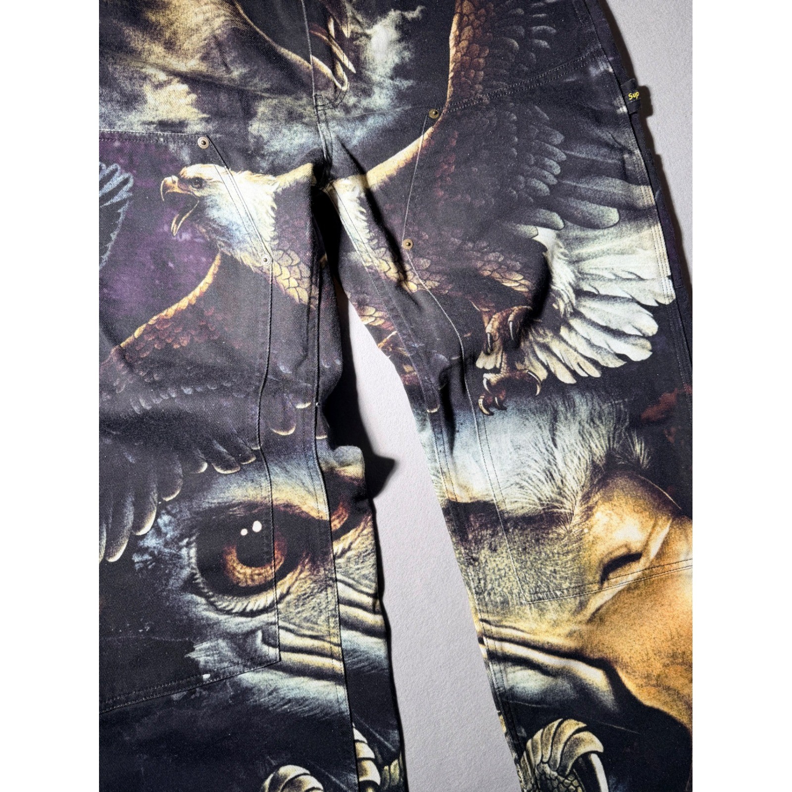 2021 Supreme Eagle Double Knee Painter Pants Mens 32 Black All Over Print