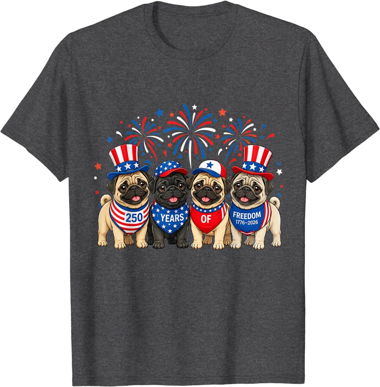 Pug Dog 250 Years American 1776 2026 4th July T-Shirt